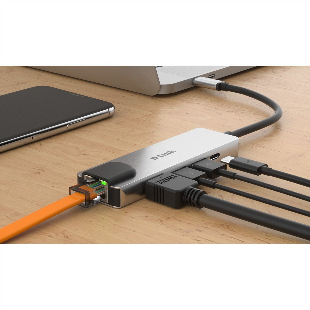 D-Link DUB-M520 USB-C 5-Port USB 3.0 Hub mit HDMI Computer-Adapter USB Typ C (USB-C) Männlich (Stecker) zu HDMI Typ A Weiblich (Buchse), Ethernet, USB-C Ladeanschluss