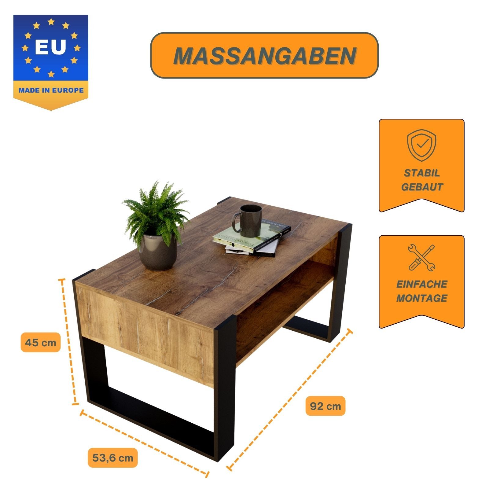 CraftPAK Couchtisch Wohnzimmer Tisch für Couch - mit zusätzlicher Ablageflä günstig online kaufen