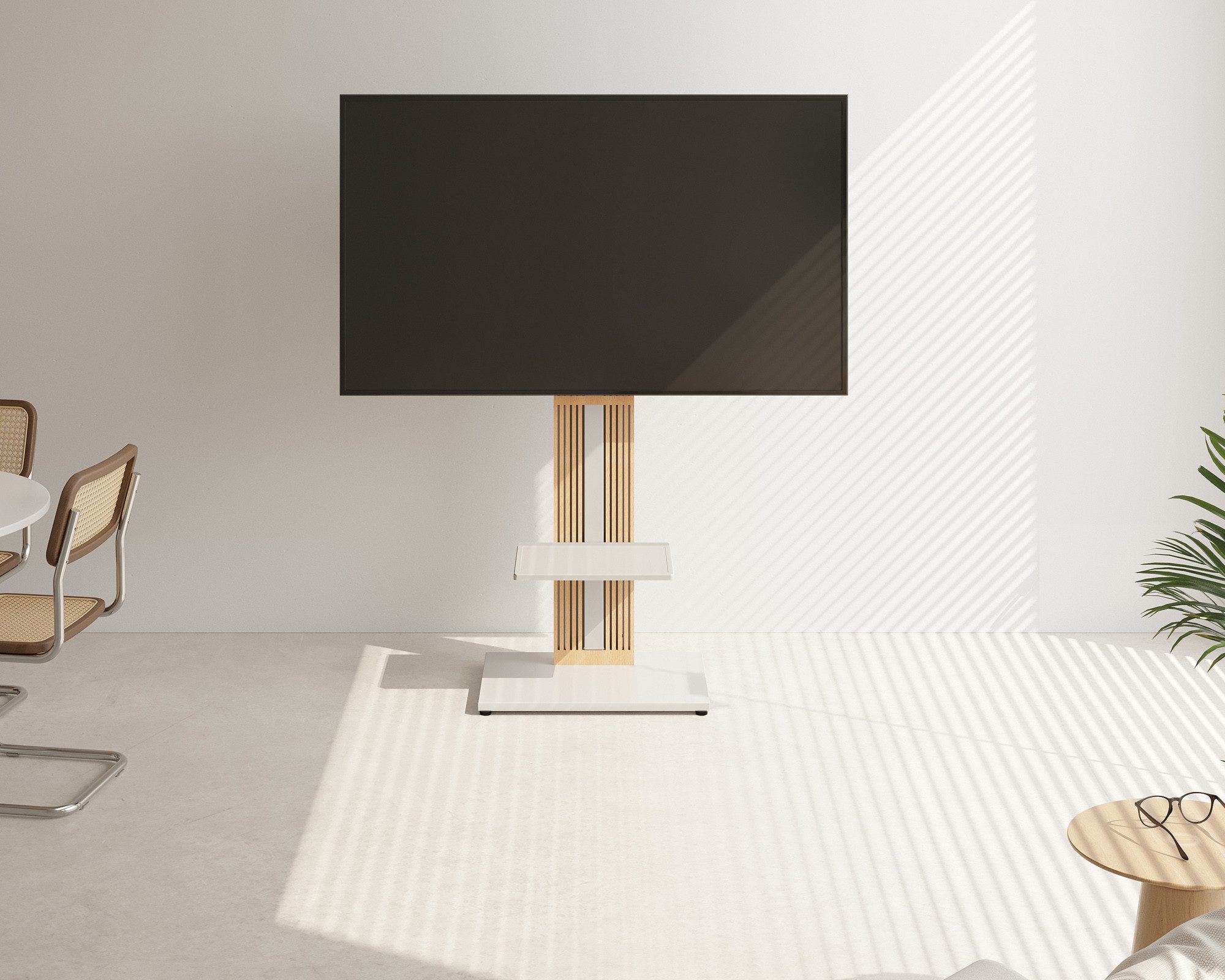 FITUEYES TV-Ständer TV-Standfuß mit verstellbarer Ablage, 32-65 Zoll, (bis 65,00 Zoll, höhenverstellbar, schwenkbar ±30°, aus Buchenholz)