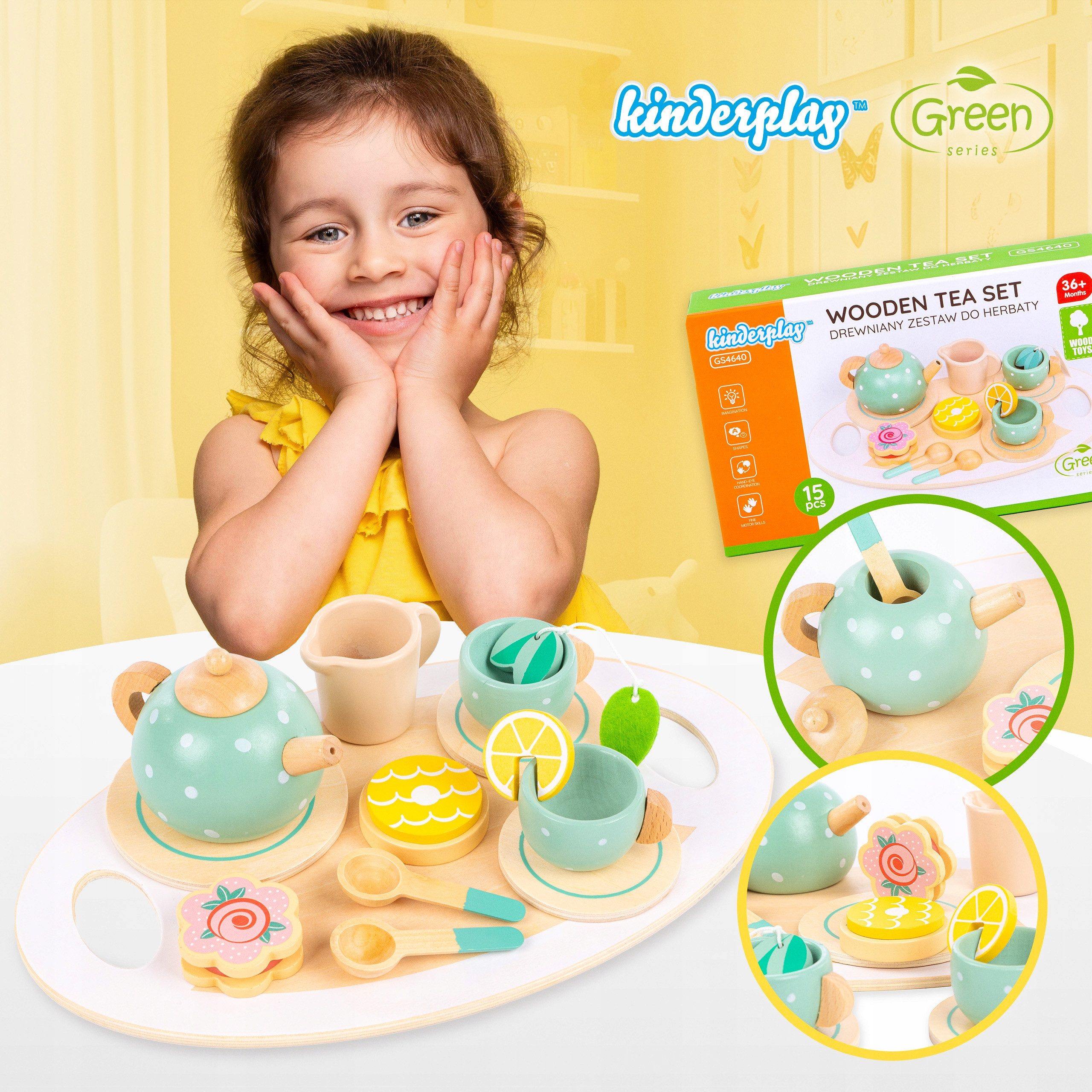 kinderplay Spiel-Kochgeschirr Holz Tee-Set für Kinder – kreatives Rollenspiel – 15-teiliges Zubehör, (Set)