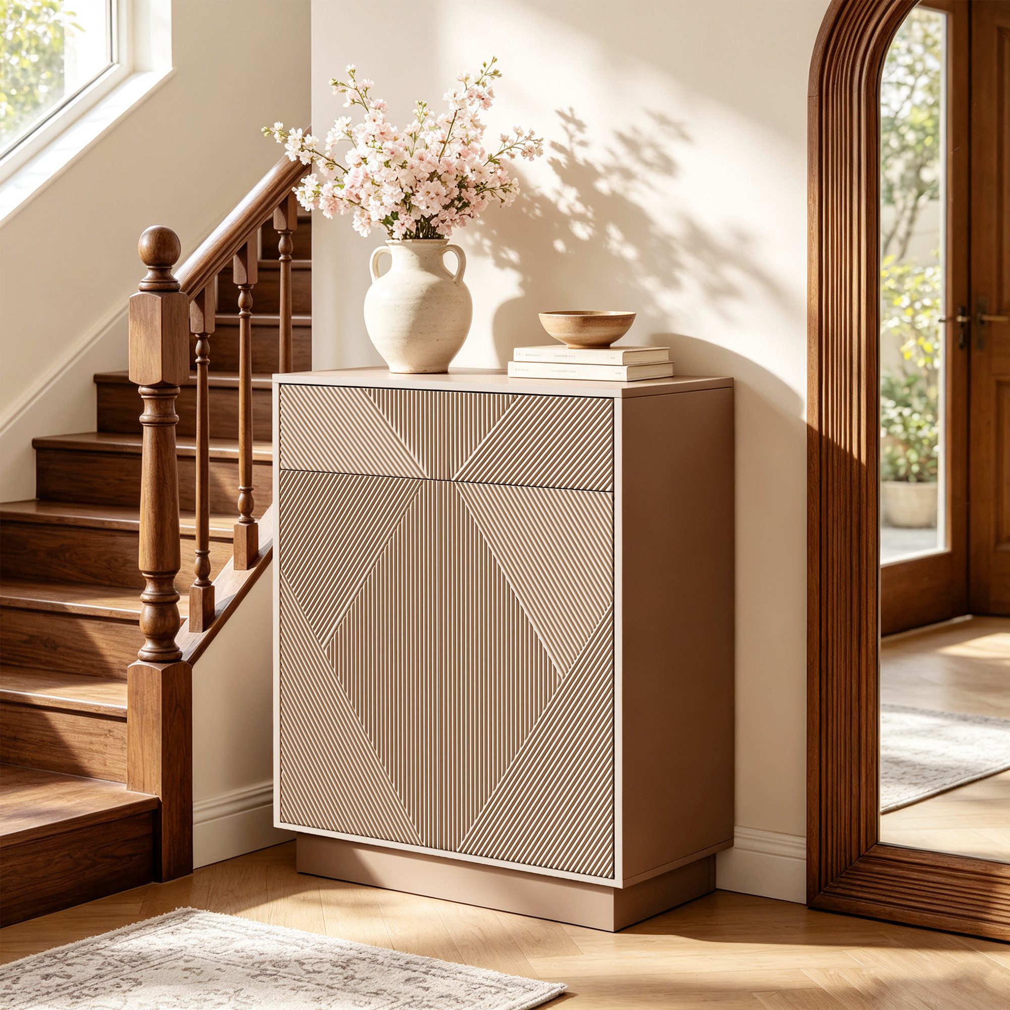 UEV Sideboard Küchenschrank mit 2 Türen & Schublade, 70x36,5x94cm grifflose Kommode (Flurschrank, Kaffeebar Möbel, Kleine Kommode), Verstellbarer Ablage & Push- – Bild 2 von 5