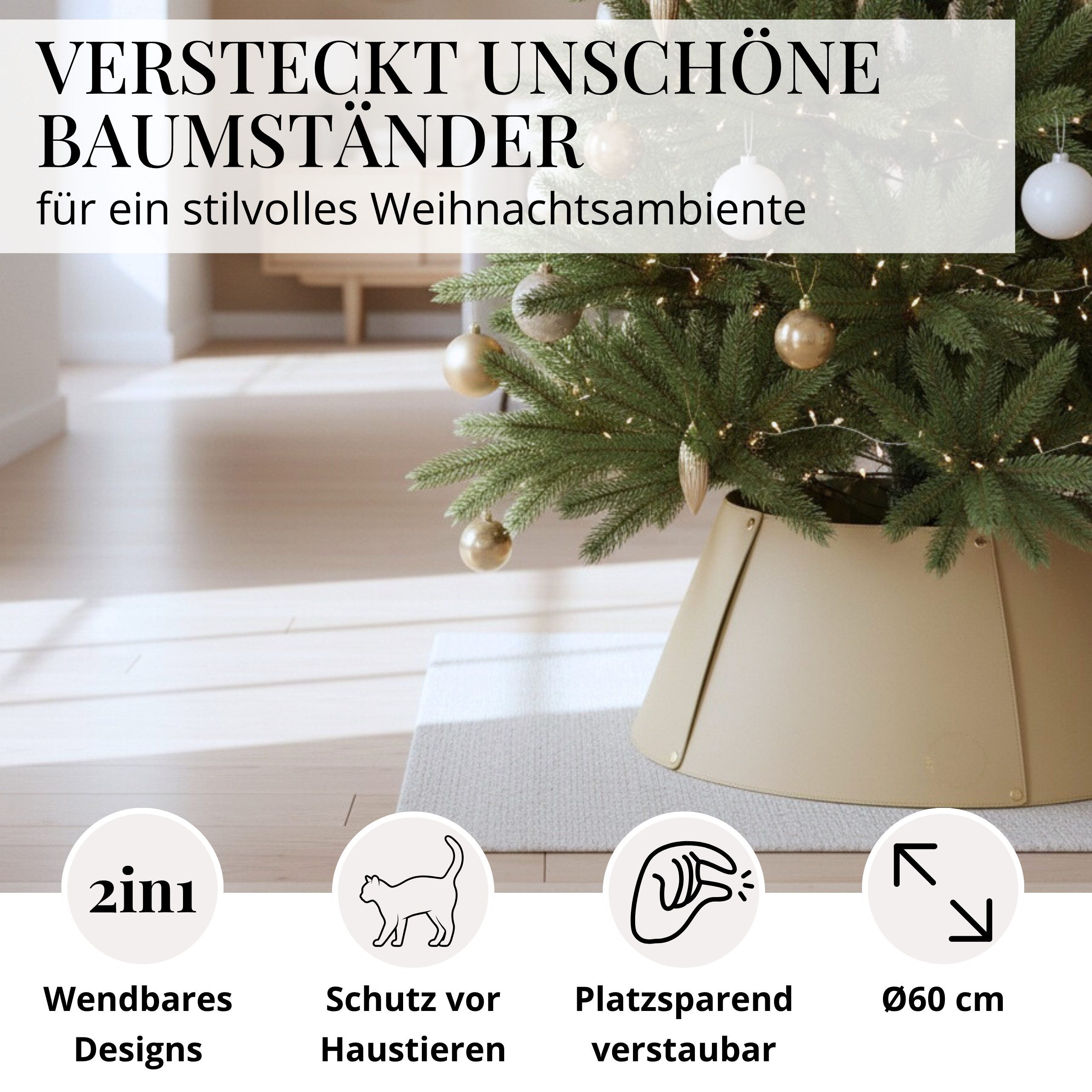 LIVLIG Weihnachtsbaumdecke Weihnachtsbaum Kragen, Weihnachtsbaum Rock, Baumständer Korb, Größenverstellbar, Beidseitig nutzbar