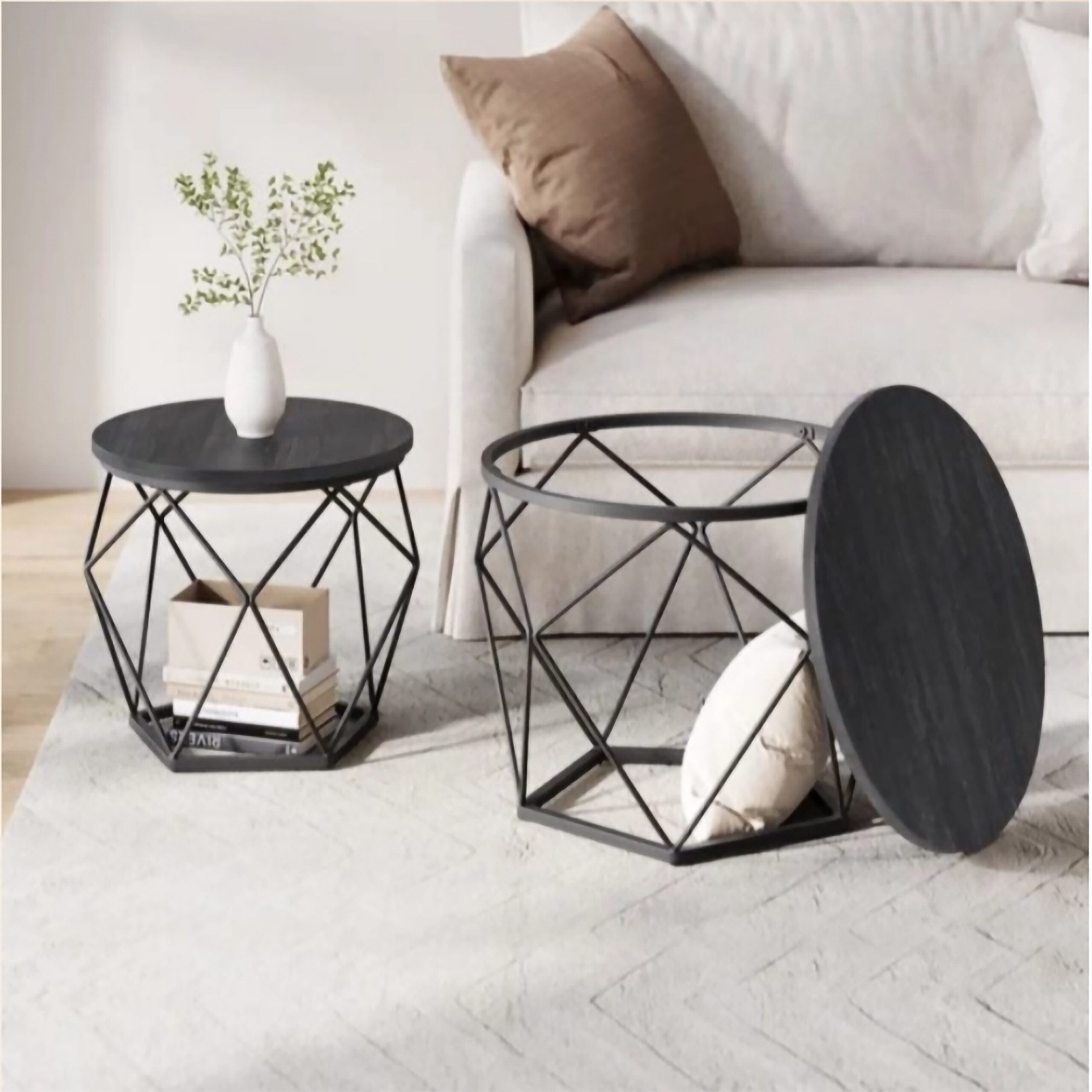 relaxdays Couchtisch 2er Set (2-teiliges Set), Schwarz-Schwarz