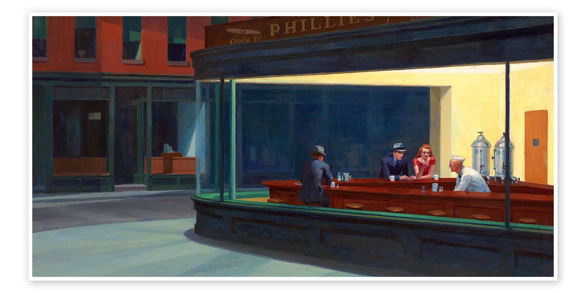 Posterlounge Wandbild Nachtschwärmer, Edward Hopper, erhältlich als Poster, Leinwandbild, Wandsticker oder Acrylglasbild