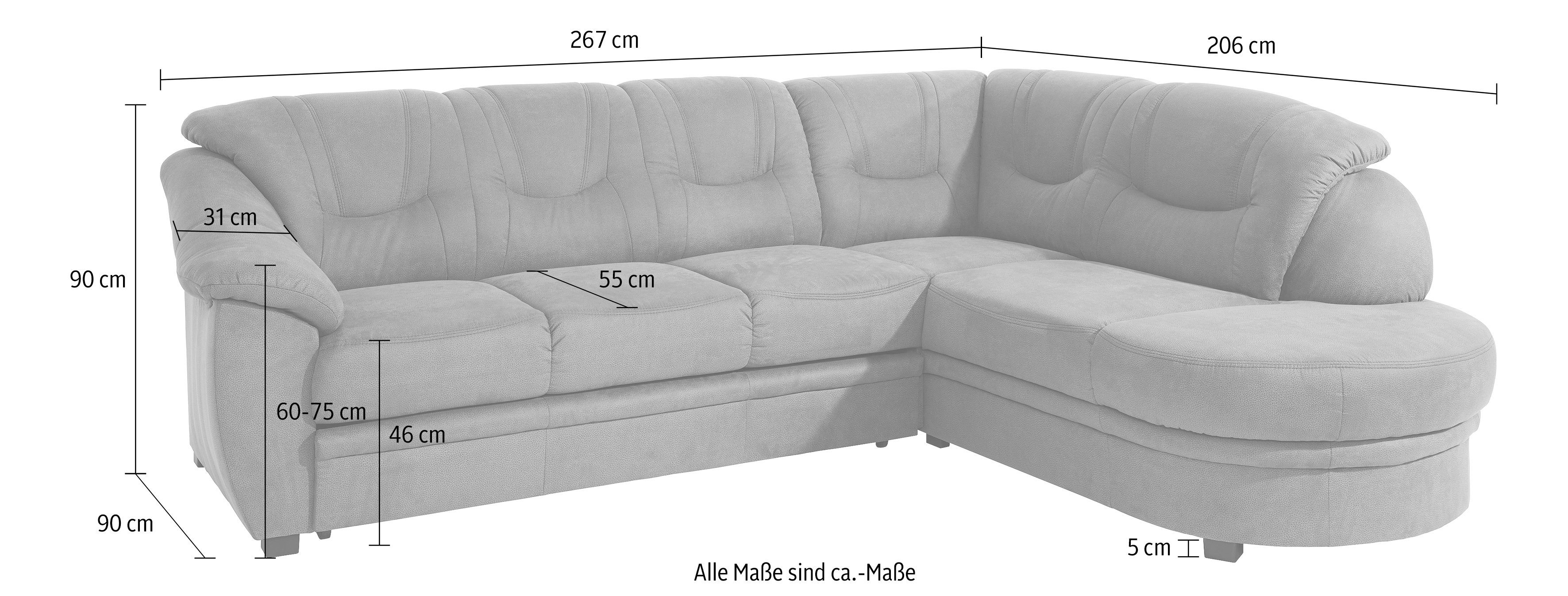 sit&more Ecksofa Savoni L-Form, wahlweise mit Bettfunktion