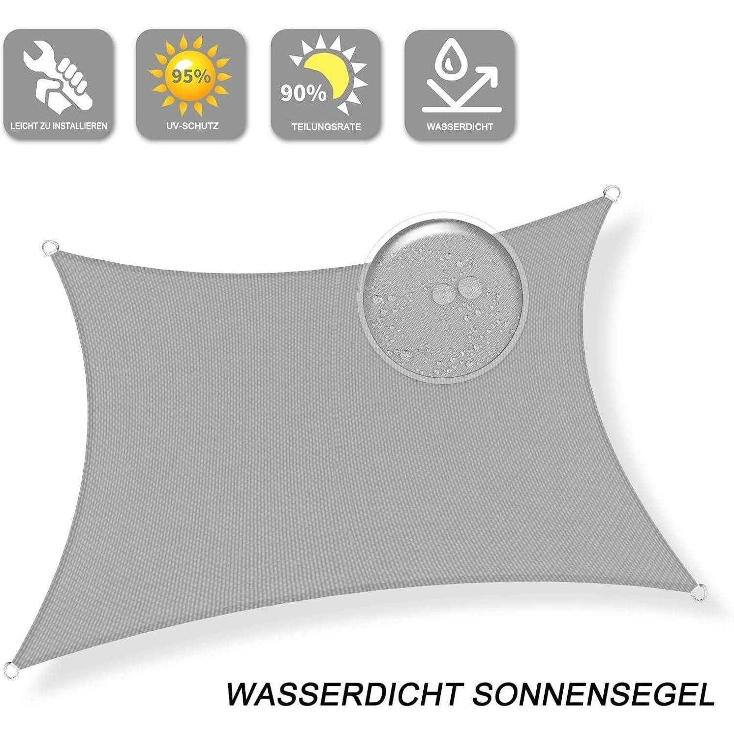 LuxusKollektion Sonnensegel Sonnensegel 2x4m Rechteckig Wasserdicht 95 UV Schutz Grau 2x4 Grau