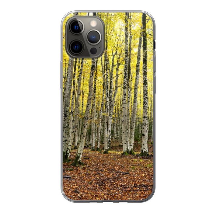 MuchoWow Handyhülle Wald - Bäume - Gelb Handyhülle Apple iPhone 12 Pro Smartphone-Bumper Print Handy