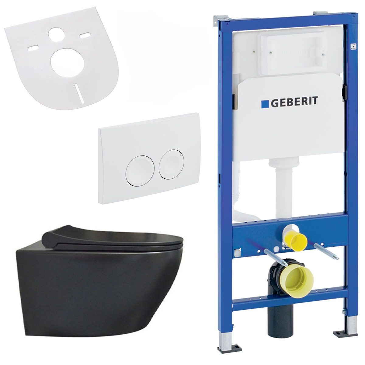 Belvit Tiefspül-WC UP100-AL6613-SET, Belvit Wand WC Set spülrandlos Schwarz matt mit Softclose WC Sitz