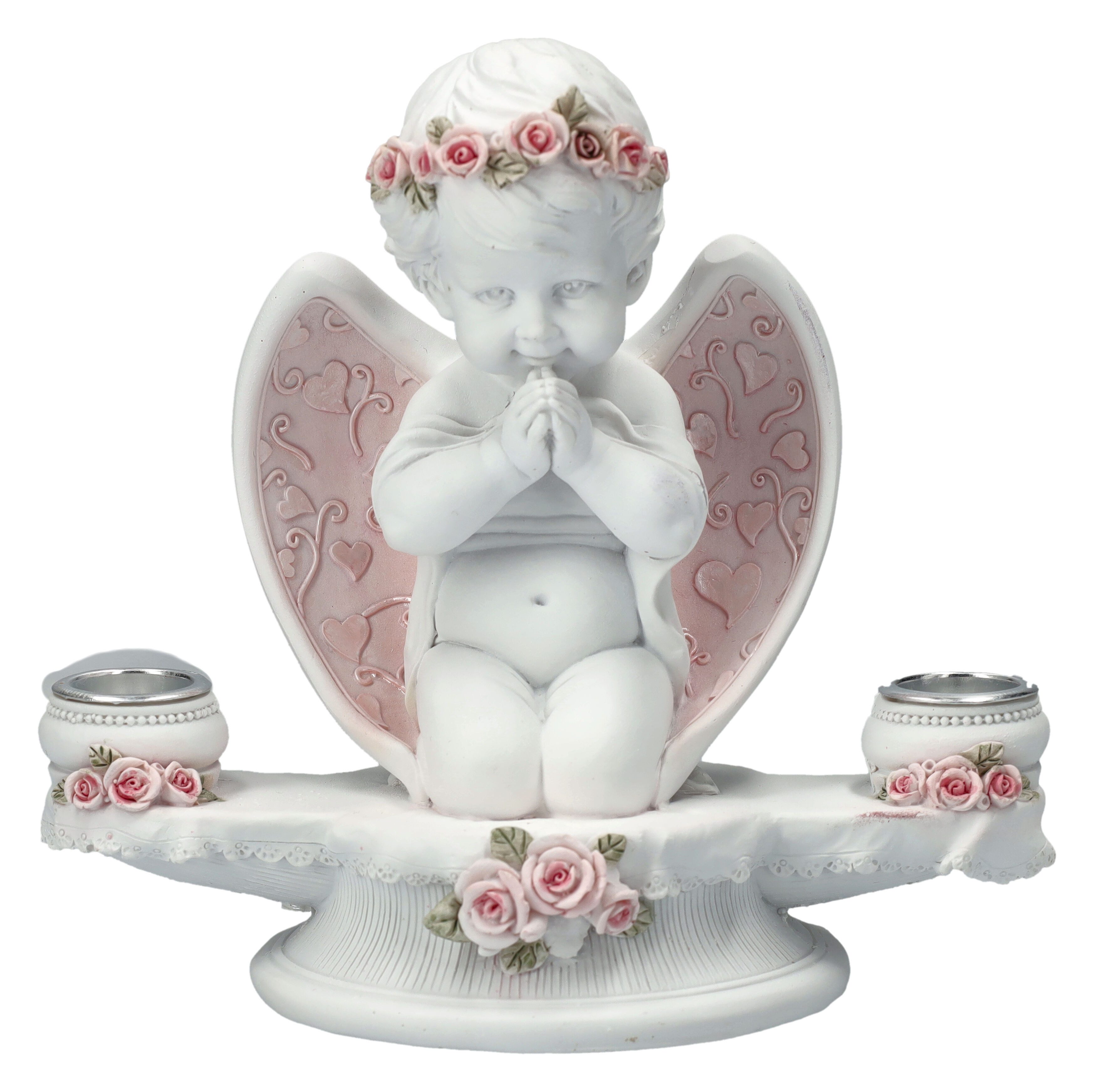 Figuren Shop GmbH Kerzenhalter Kerzenhalter Engel - Putte mit rosa Rosen - günstig online kaufen