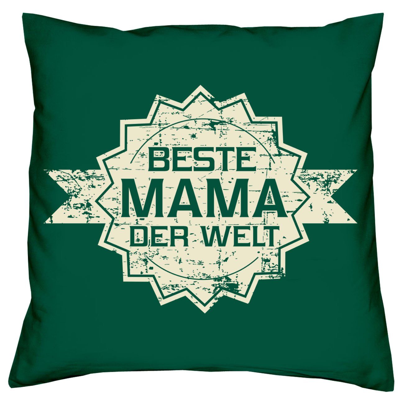 Soreso® Dekokissen Kissen Beste Mama der Welt Stern & Urkunde, Geschenk Weihnachten Geburstag Muttertag dunkelgrün