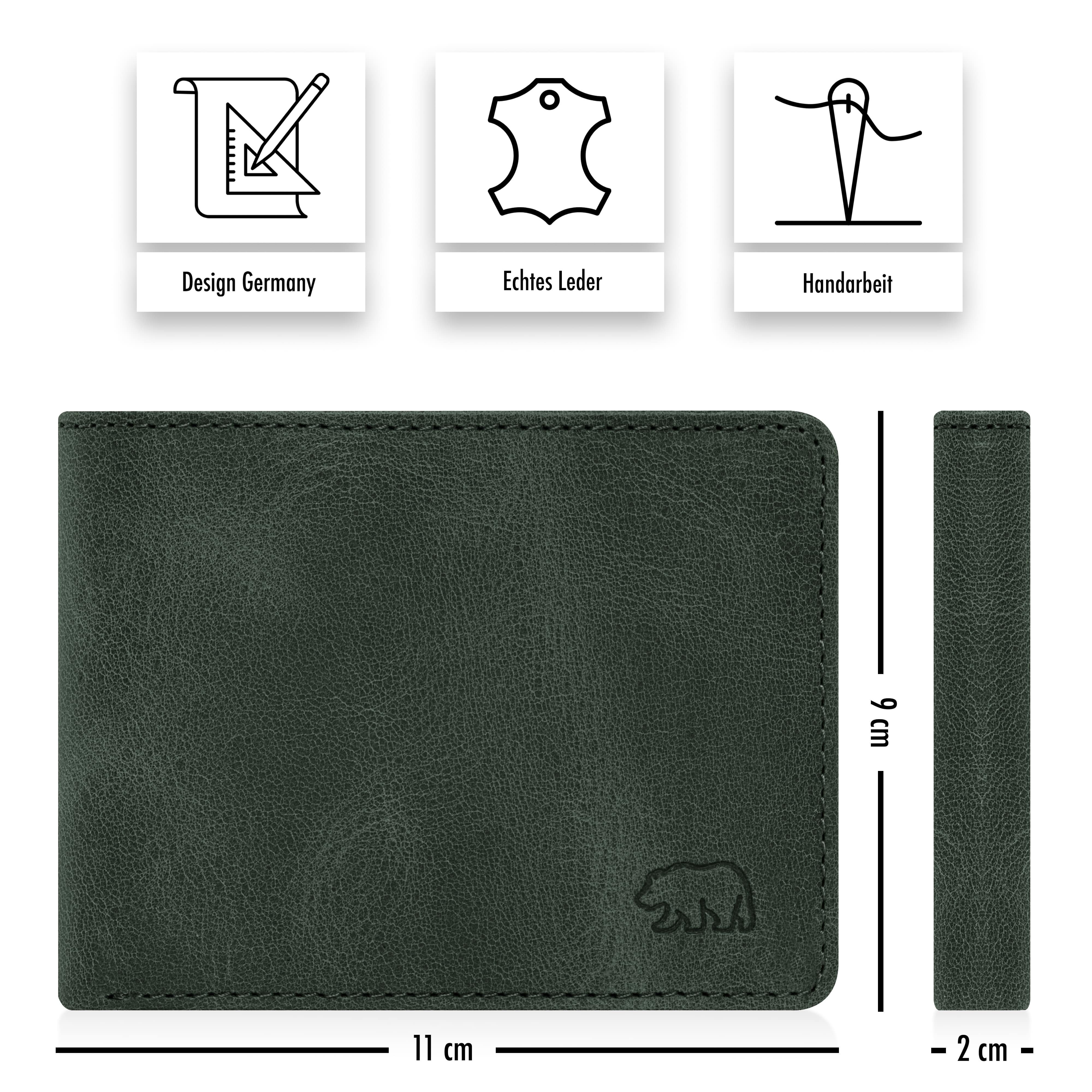 Brown Bear Geldbörse 8061 - mit 6 Kartenfächern und RFID-Schutz, aus Echtleder Farbe Olive-Vintage