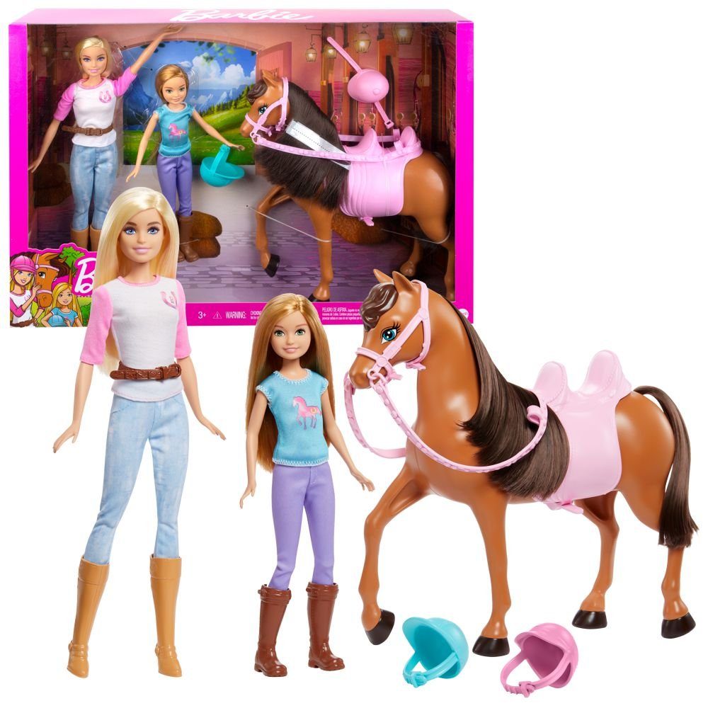 Barbie Anziehpuppe Reitspaß Spiel-Set Mattel GXD65 Puppen Barbie & Stacie mit Pferd