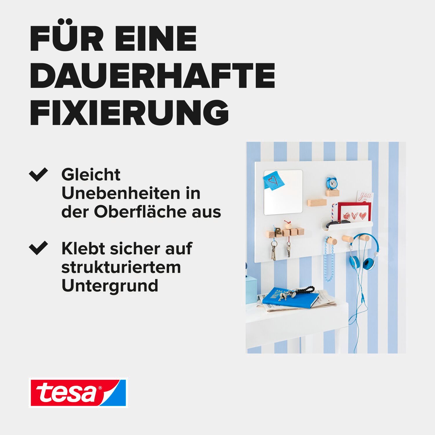 tesa Doppelklebeband POWERBOND Tapete, Putz Doppelseitiges Klebeband - 5 m : 19 mm (Packung, 1-St) Montageband extra stark - sichere Wandbefestigung ohne Bohren