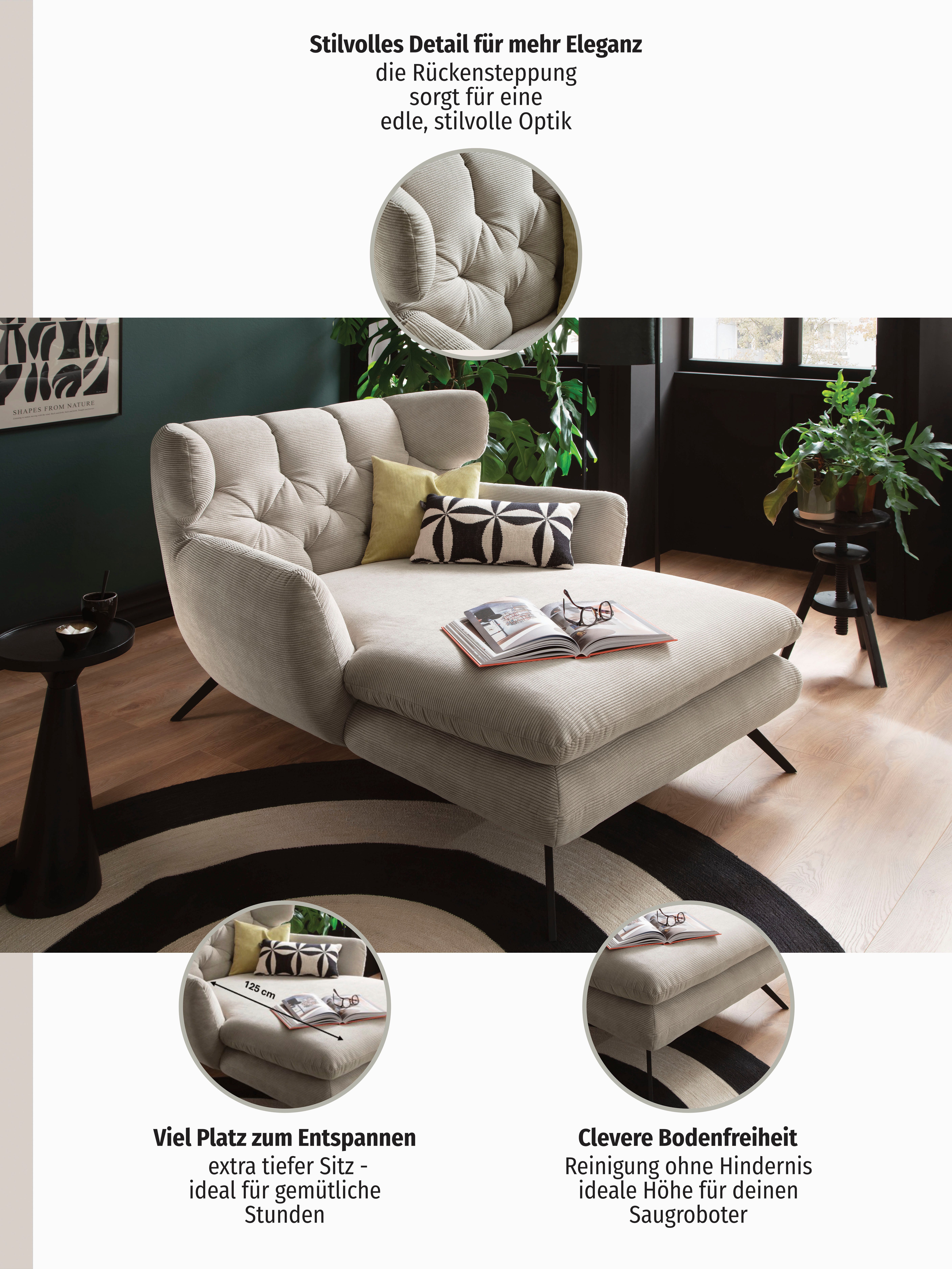 3C Candy Loveseat Beatrice Loungesessel, Ohrensessel, bequem zum Relaxen, Breite 100cm, mit Knopfheftung im Rücken, Fernsehsessel, Relaxsessel