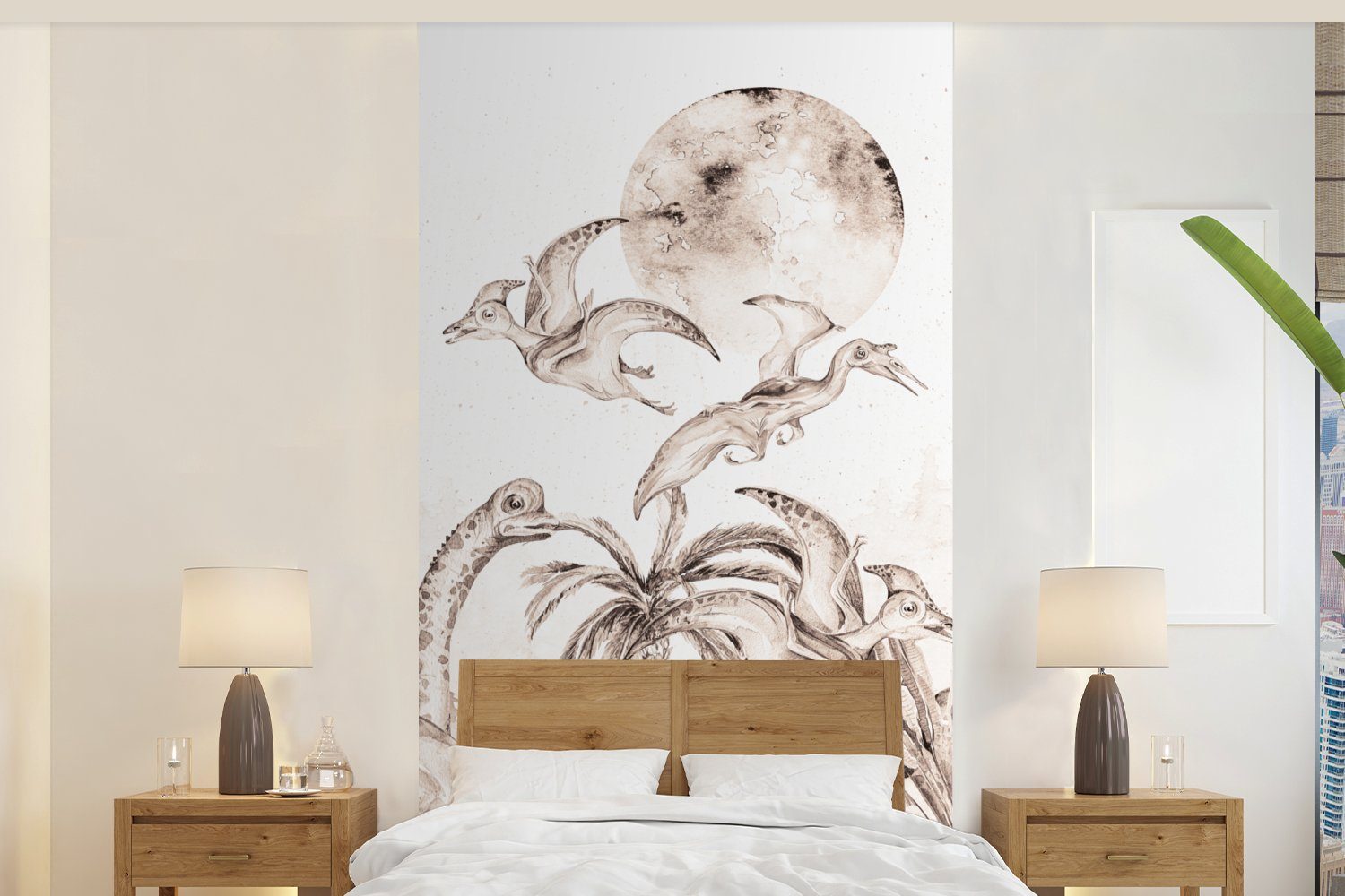 MuchoWow Fototapete Dino - Kinder - Dschungel - Pflanzen - Kinder, Matt, bedruckt, Vliestapete für Wohnzimmer Schlafzimmer Küche, Fototapete, 120x240 cm