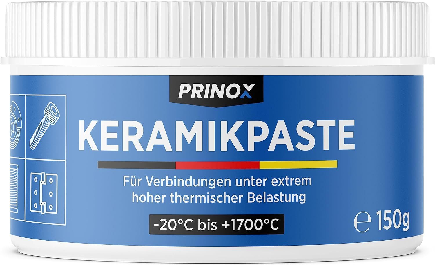 Prinox Keramikpaste 150g - Extrem Hitzebeständig +1700°C - Keramik Paste für KFZ Bremsen, 150 g, als Schmierpaste und Langzeitfett für Schrauben, Bremspaste
