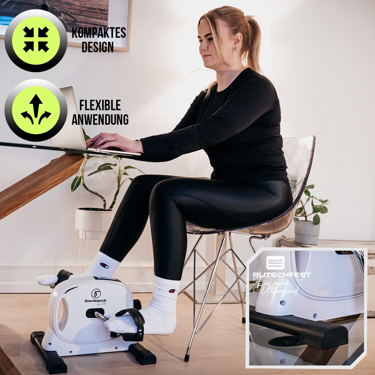 Fjoerdesports Heimtrainer Mini-Heimtrainer, Arm- und Beintrainer, Bewegungstrainer (Seniorentrainer, Trainieren im Home Office, besonders leise, verstellbarer Widerstand, Fitness, Workout, rutschfeste Standfüße, 100 kg max. Benutzergewicht, Pedaltrainer, Riemenantrieb, Seniorentrainer, LCD-Display), LCD-Display, Fitnesstraining, Training am Schreibtisch