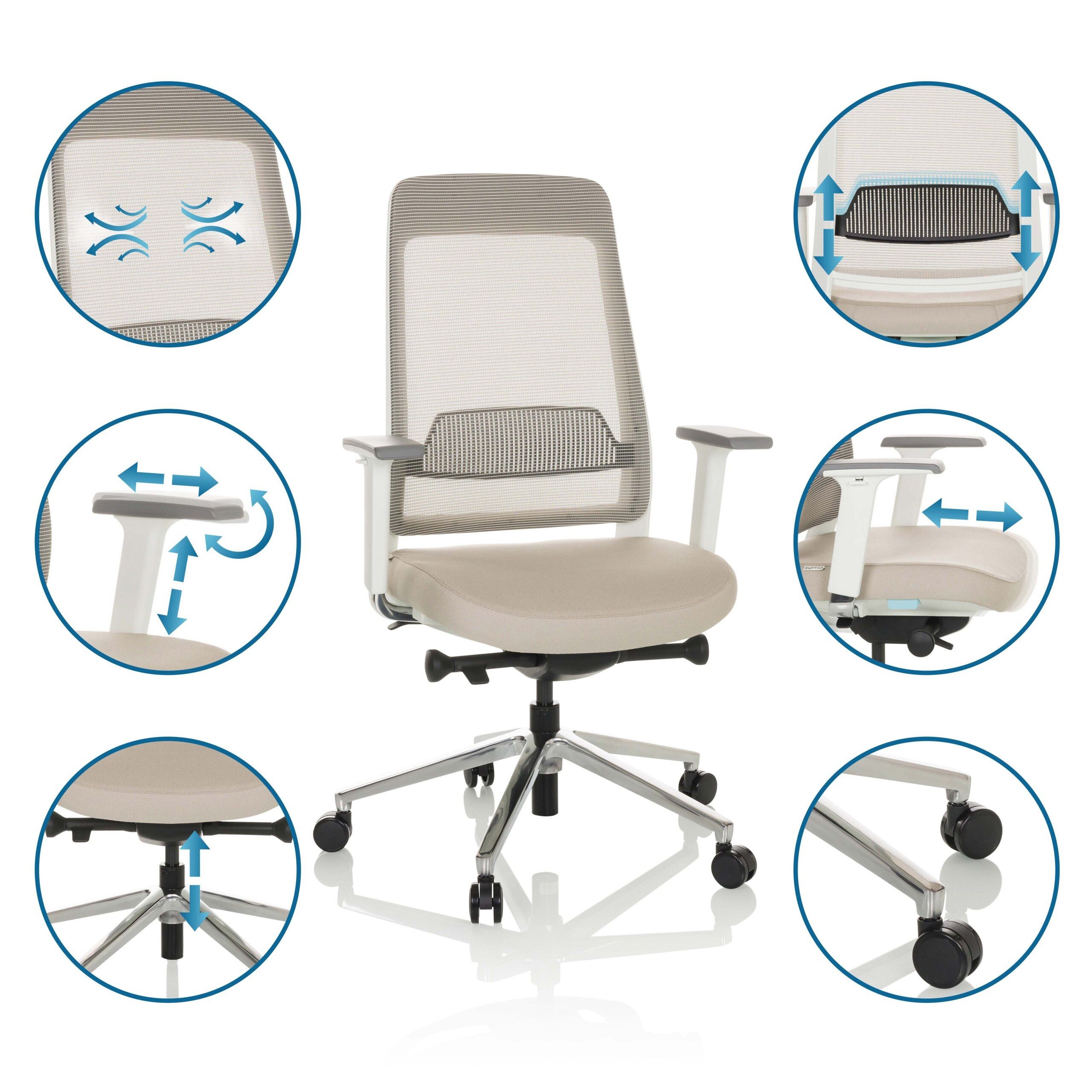 hjh OFFICE Drehstuhl Profi Bürostuhl Chiaro T2 White Stoff / Netzstoff (1 St), Ergonomischer Chefsessel, Schreibtischstuhl höhenverstellbar