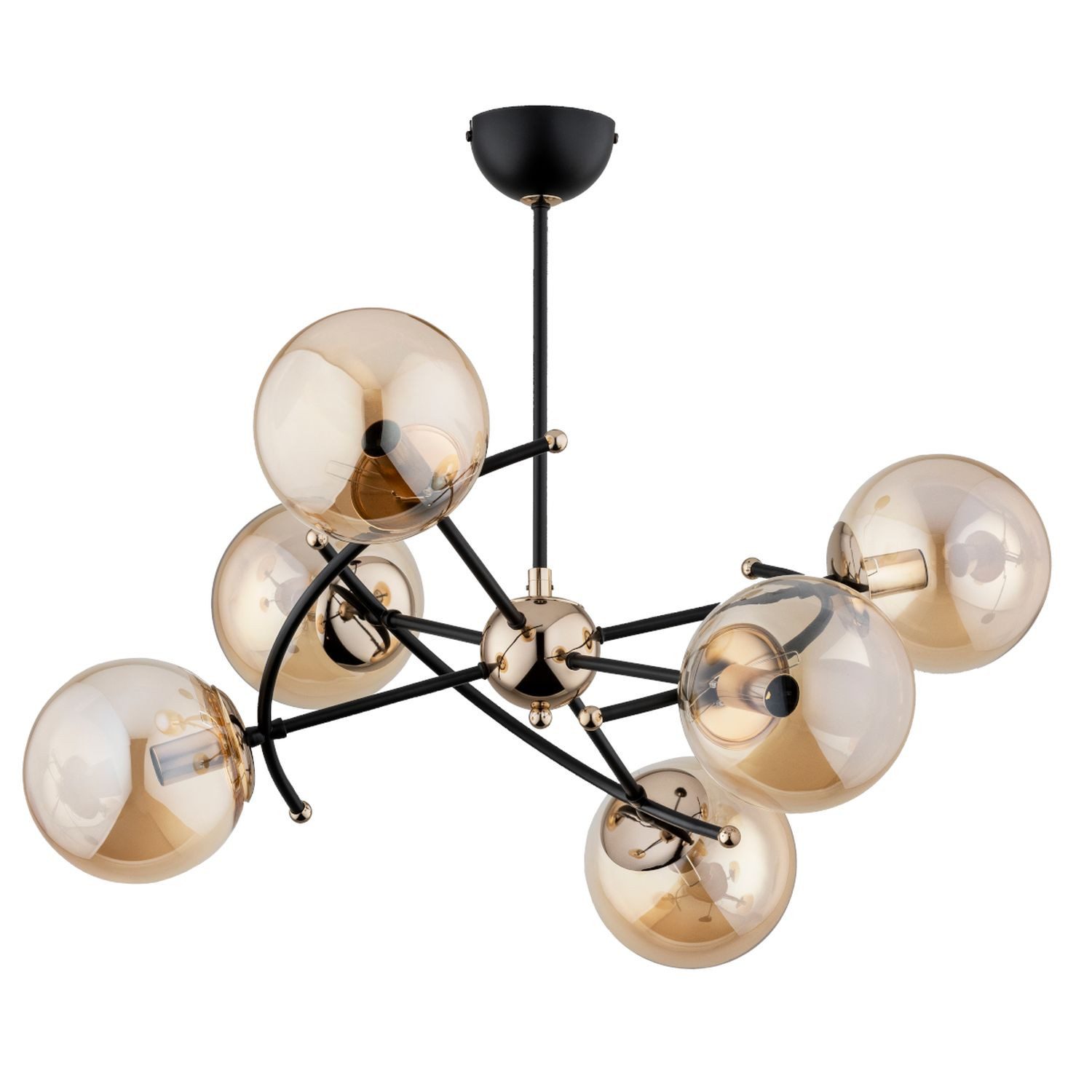 Licht-Erlebnisse Deckenleuchte ILOLI, ohne Leuchtmittel, Glas Metall B: 61 cm Schwarz Bernstein E14 Kugel Schirm Modern