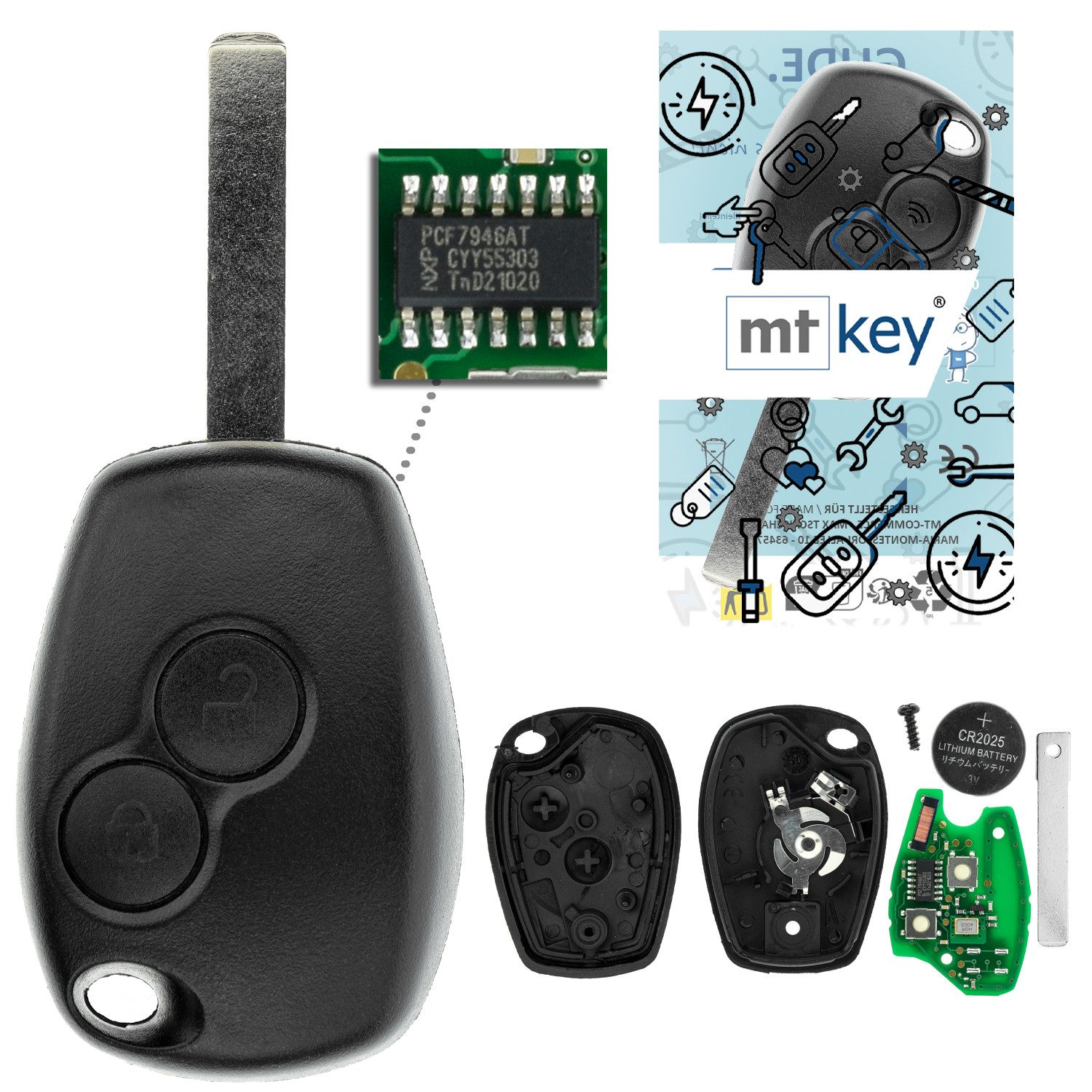 mt-key Schlüsseltasche Auto Funk Schlüssel Fernbedienung 434MHZ VA2 VA6 (Set), für Dacia Duster (I, 13–18); Lodgy (JS I, 12–22); Logan (L8 II, 13...