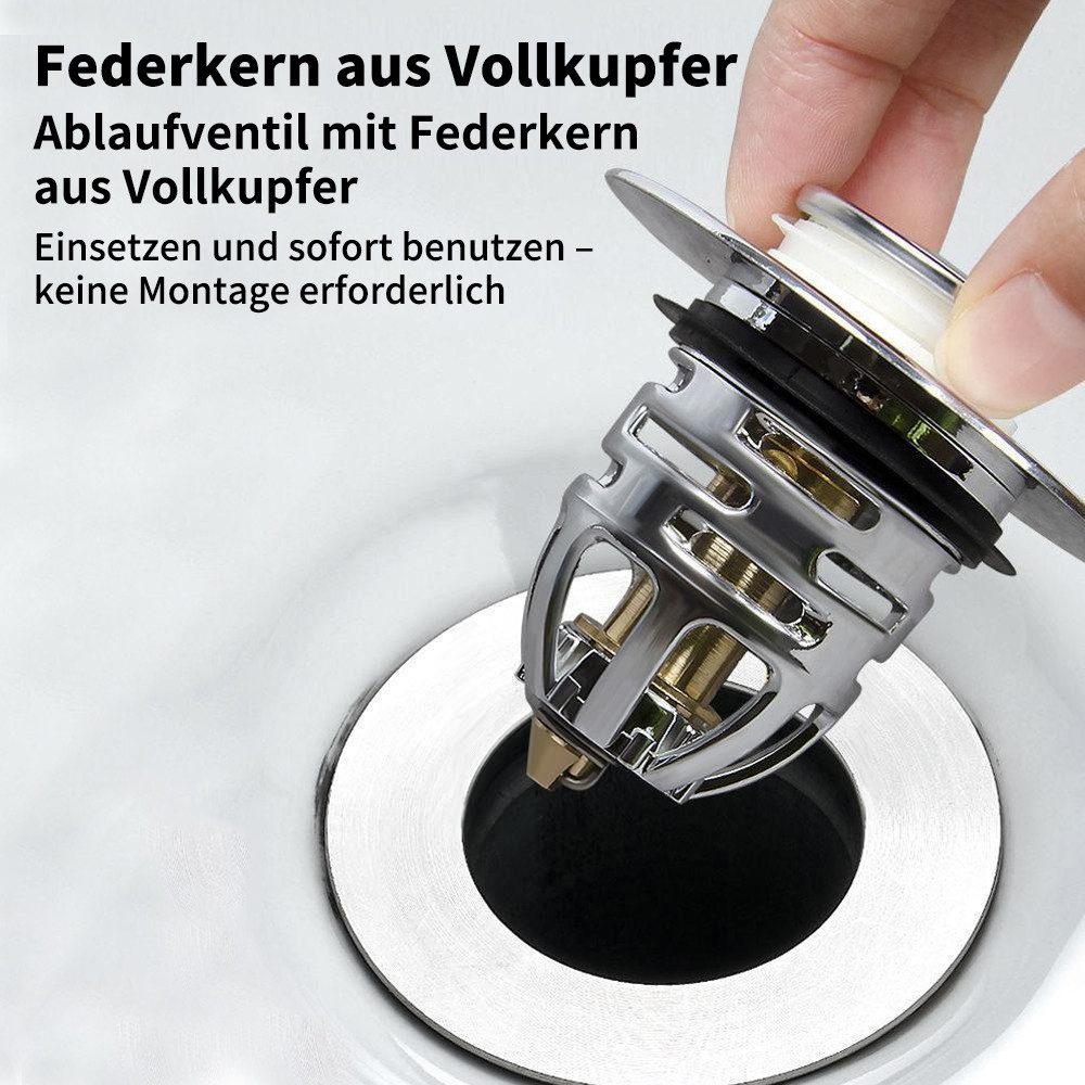 JASLIFE Waschbeckenstöpsel Pop Up Waschbeckenstöpsel 1er/2er Set, 32–40 mm, rostfrei & dicht, (1 St., Erhältlich als 1er oder 2er Set), Universell 32–40 mm, rostfrei, wasserdicht, mit Filtereinsatz
