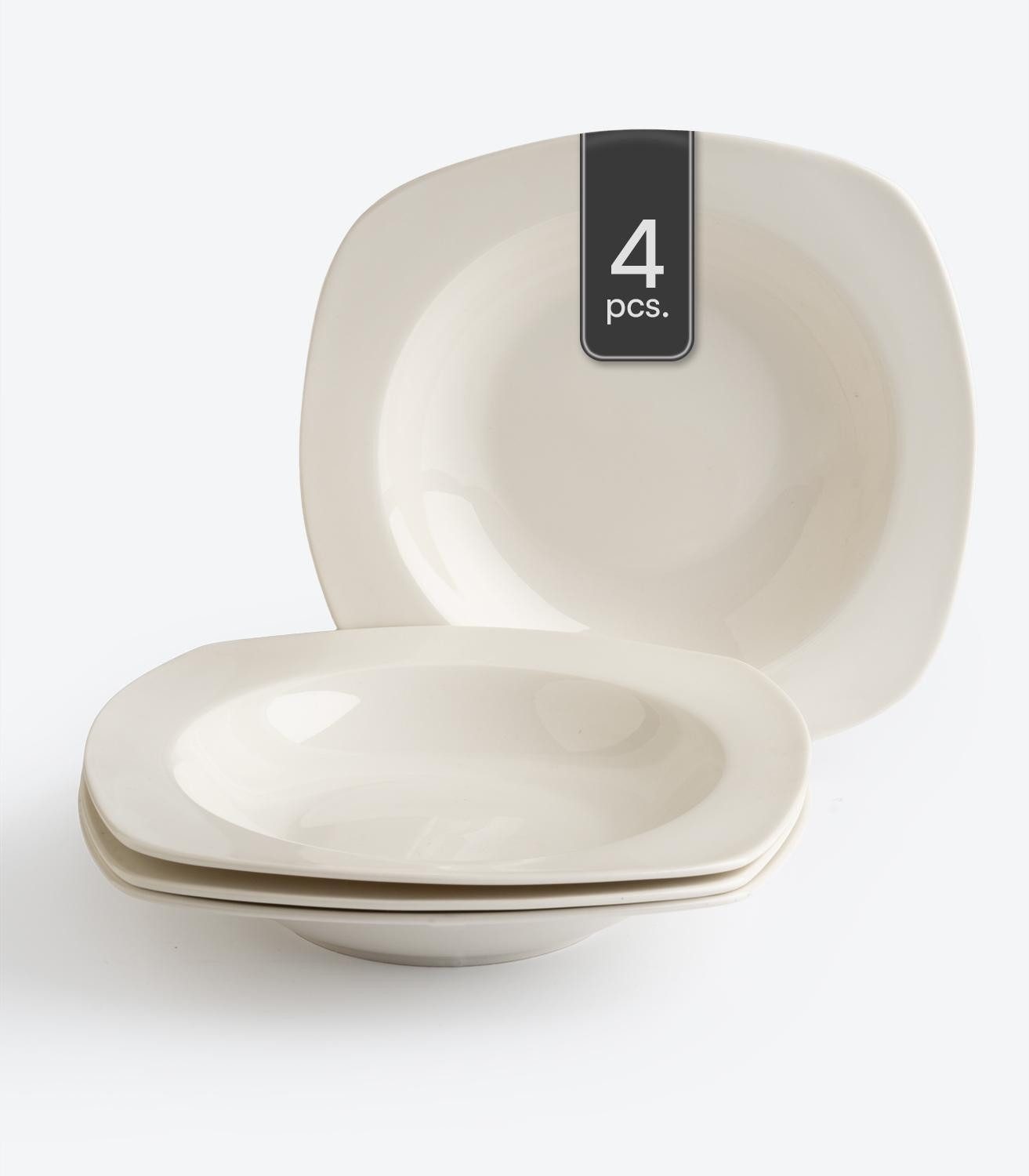 Home4You Suppenteller, B 24 x T 24 cm, Weiß, Bone China, eckig, (4 St)