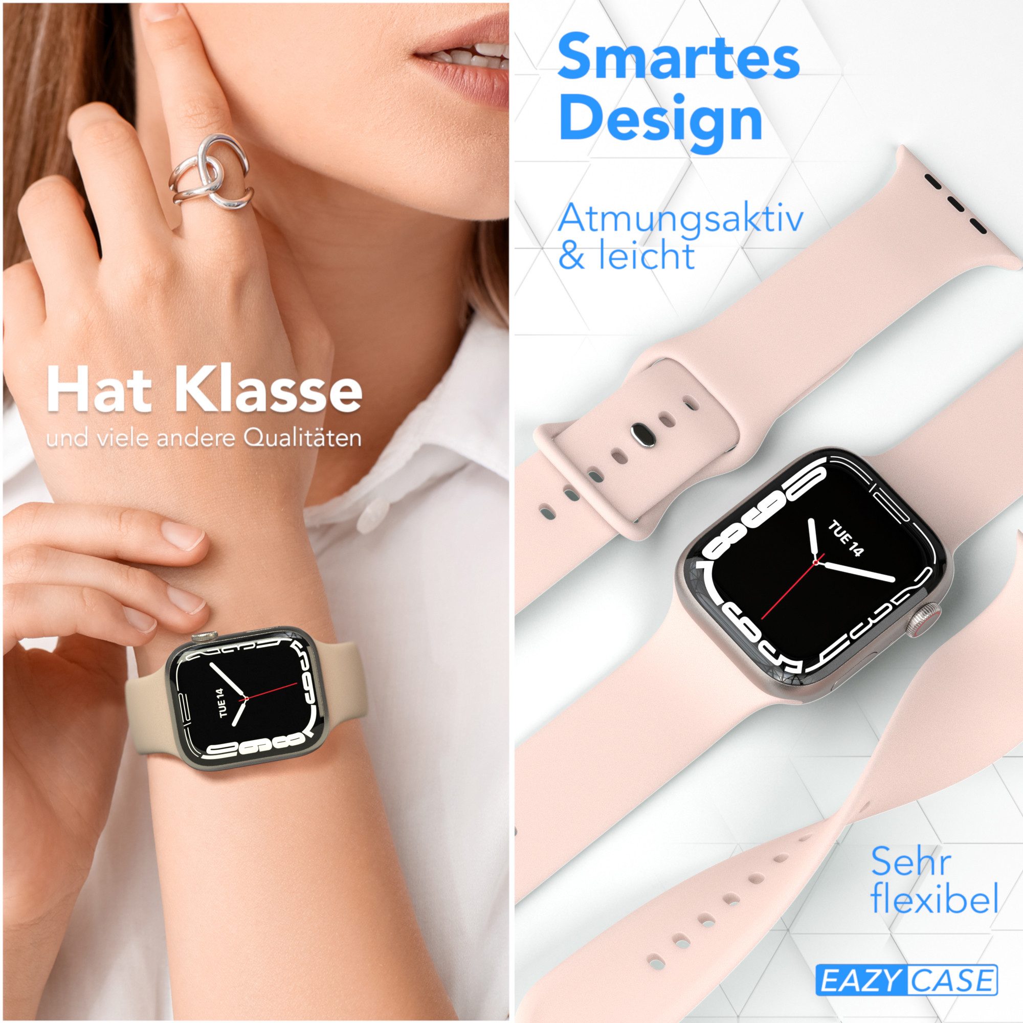 EAZY CASE Smartwatch-Armband Silikon Armband iWatch 11 10 9 8 7 6 5 4 3 2 SE Ultra, Apple Watch Ersatzarmband Silikon 38-42 mm Sport Rosé Outdoor – Bild 4 von 5