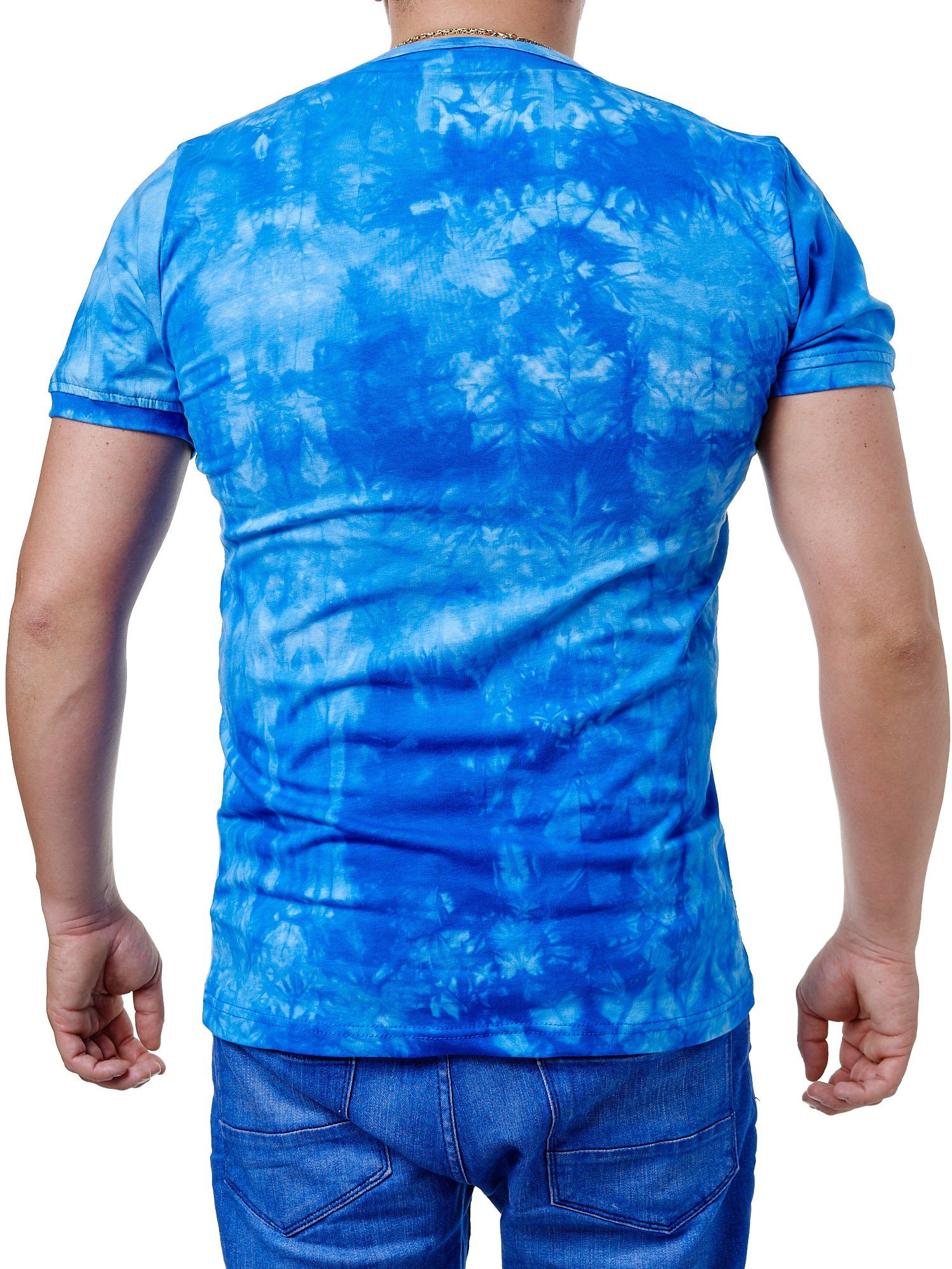Kurzarmshirt Kurzarm T-Shirt Fitness Casual Blau L.gonline mit Herren mit Kurzarmshirt Tee, Details, Knopfleiste, (Shirt gestickten Freizeit 1-tlg)