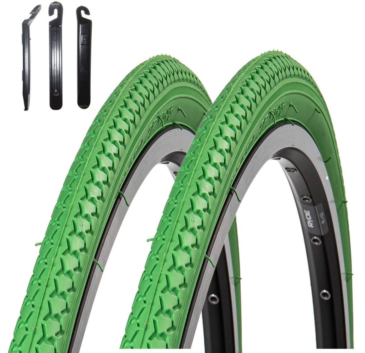maxxi4you Fahrradreifen 2 x Roverstone Fahrradreifen 37-630 (27 x 1 3/8) Grün inkl Reifenheber