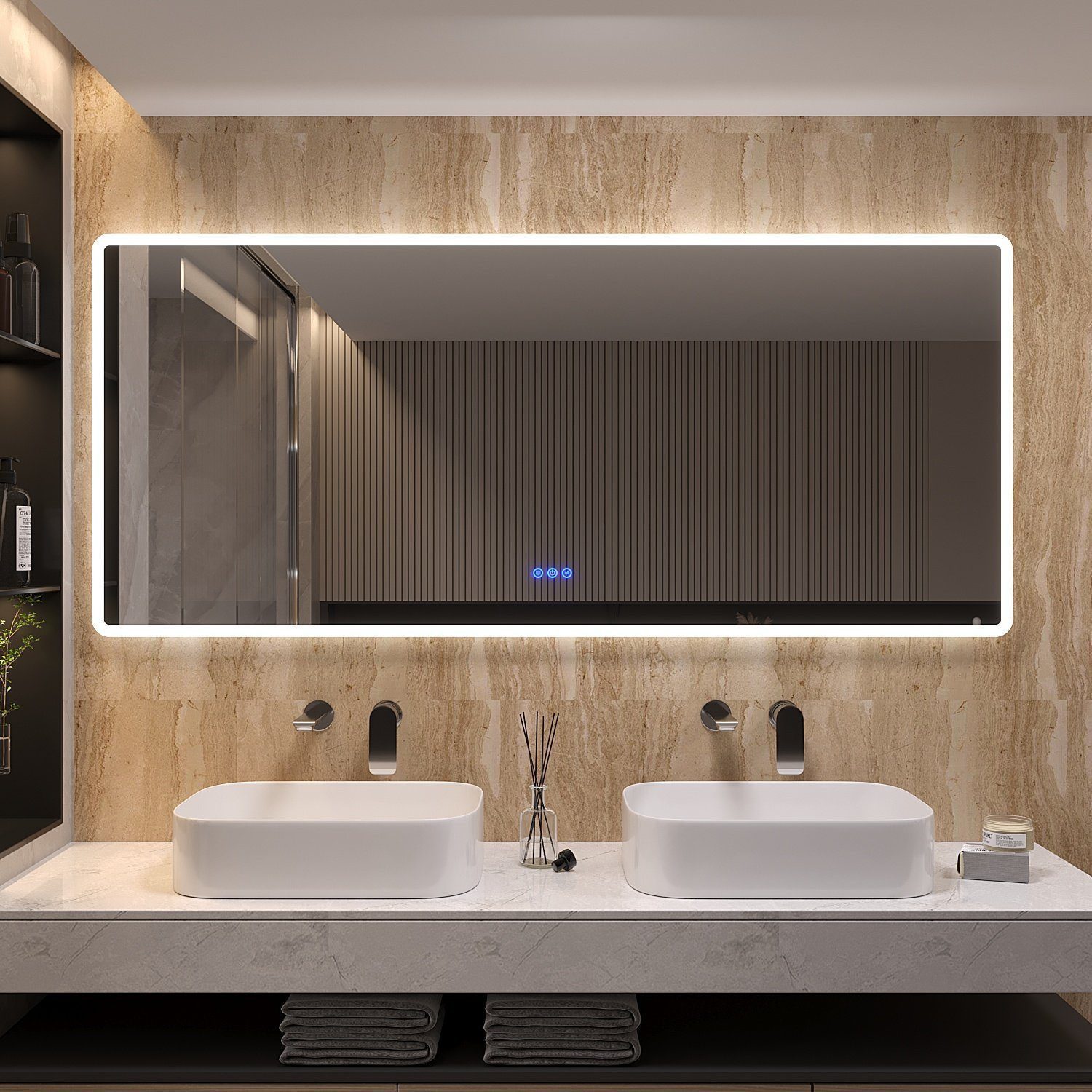 AQUALAVOS Badspiegel Badspiegel 160x70cm mit LED Beleuchtung Touch/Wandscha günstig online kaufen