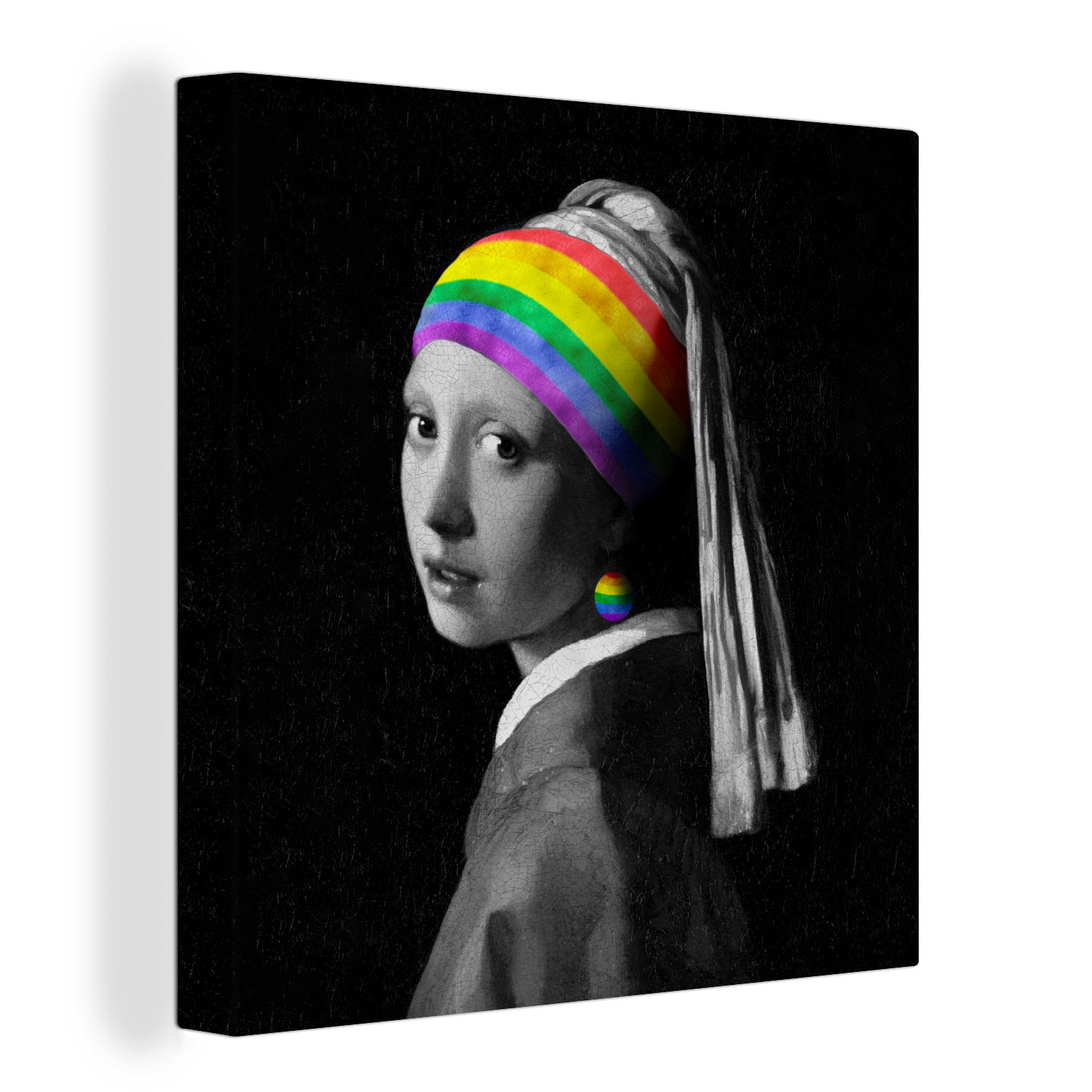 OneMillionCanvasses® Leinwandbild Das Mädchen mit dem Perlenohrring - Vermeer - Regenbogen, (1 St), Leinwand Bilder für Wohnzimmer Schlafzimmer