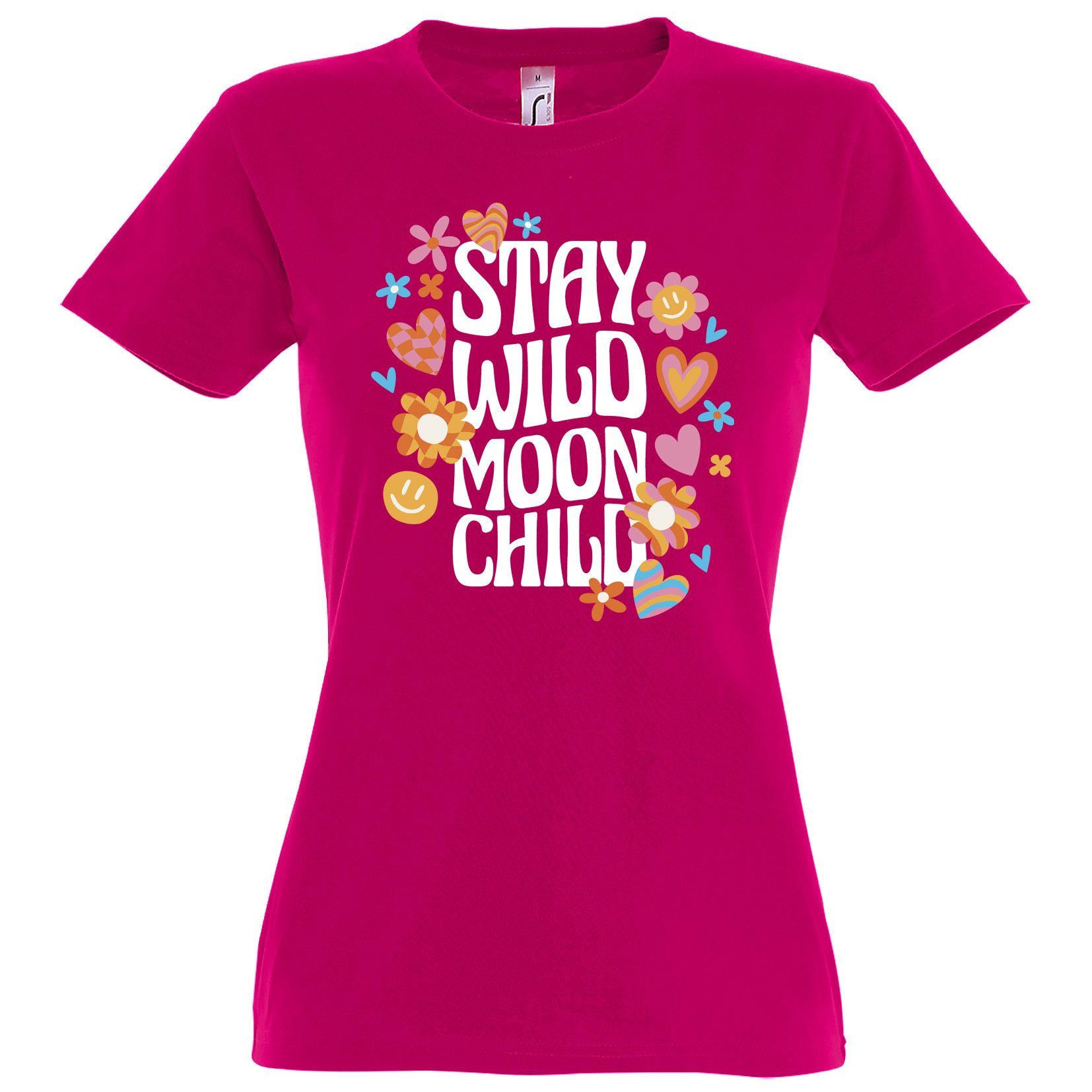 Youth Designz T-Shirt "Stay Wild Moon Chill" Damen Shirt mit trendigem Frontprint Fuchsia