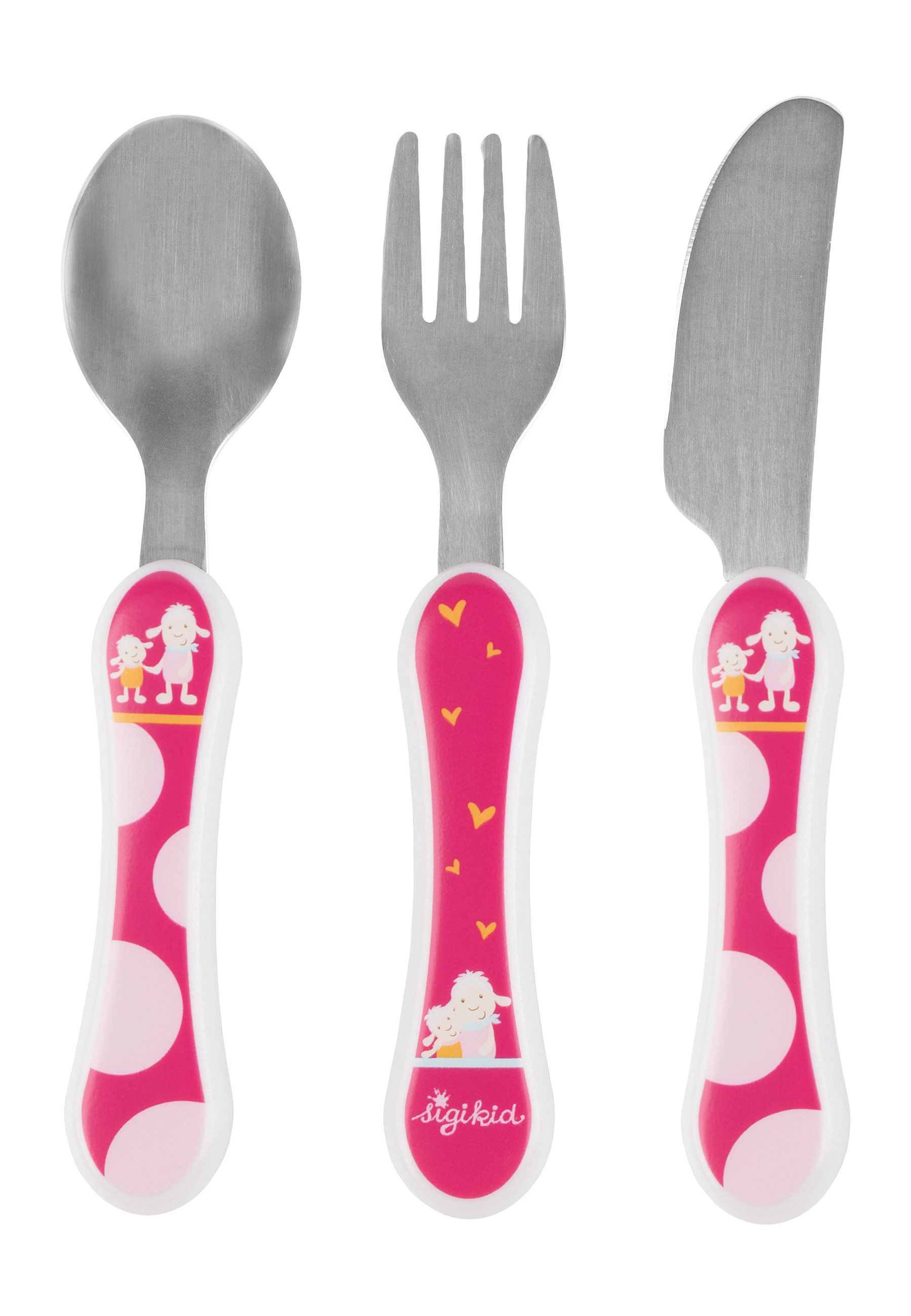 Sigikid Kinderbesteck 3 tlg. Besteck-Set: Löffel, Gabel, Messer (3-tlg), 1 Personen, Kopf: 100% rostfreier Edelstahl, Griff: 100% ABS