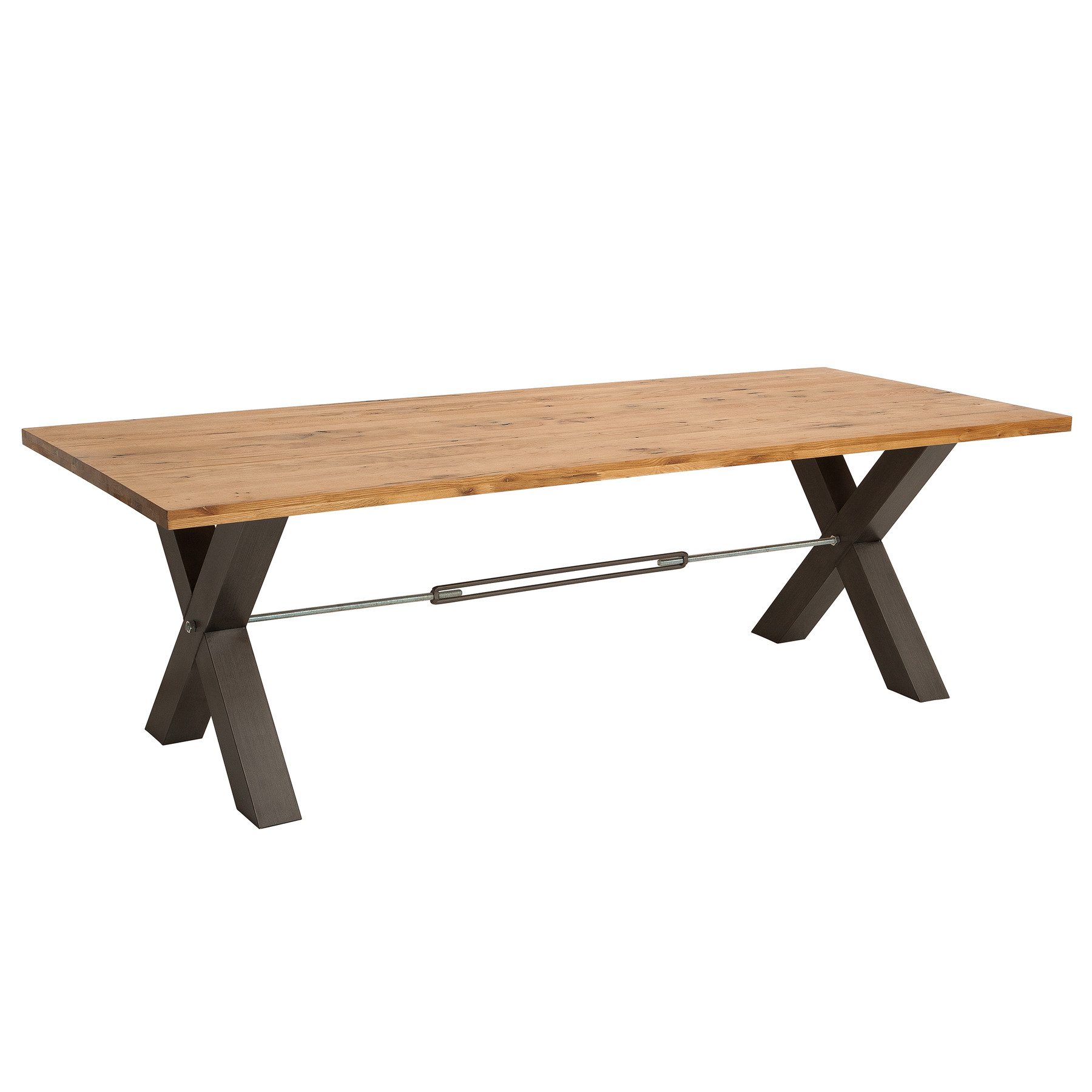 riess-ambiente Esstisch THOR 200cm natur / grau (Einzelartikel, 1-St), Massivholz · Metall · X-Gestell · geölte Wildeiche · Industrial Design