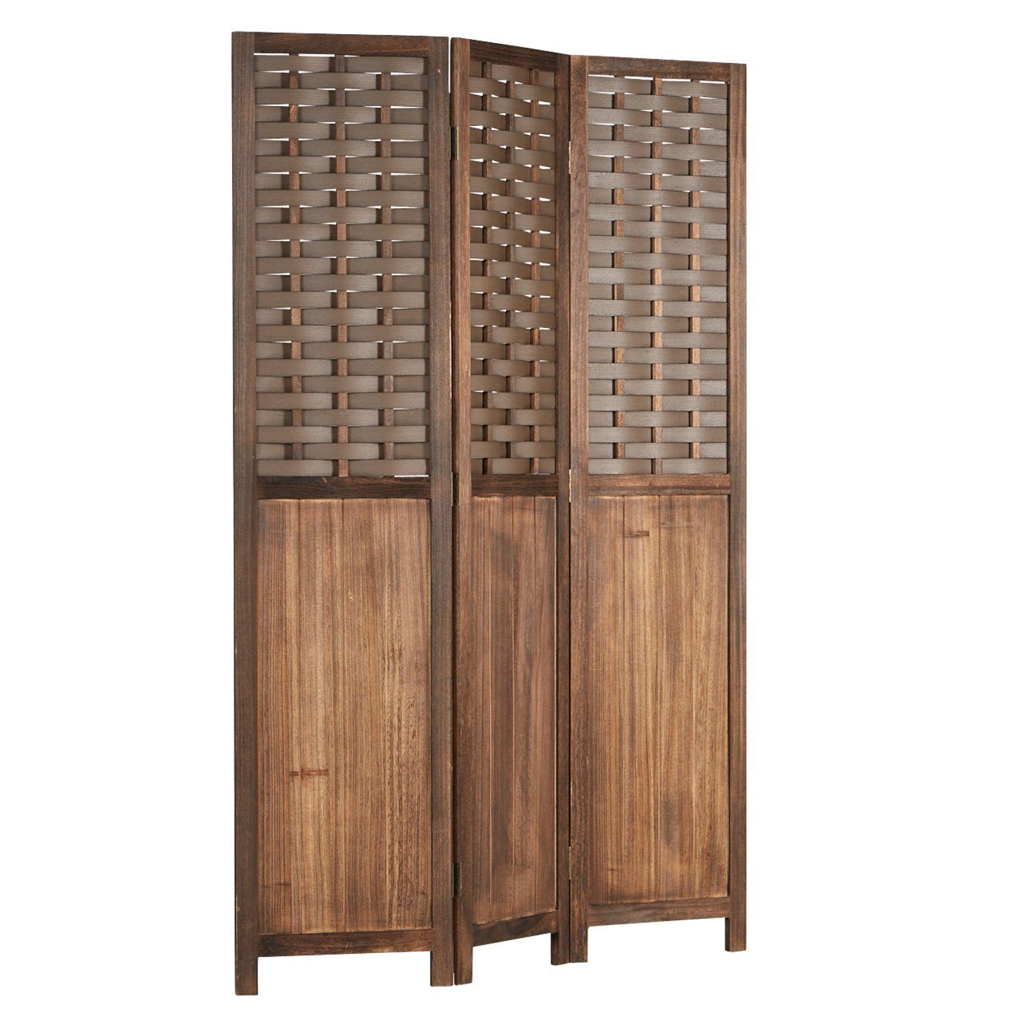 Homestyle4u Paravent Raumteiler Indoor Holz Trennwand Sichtschutz Rattan Optik Flechtoptik (3-teilig), Braun, faltbar