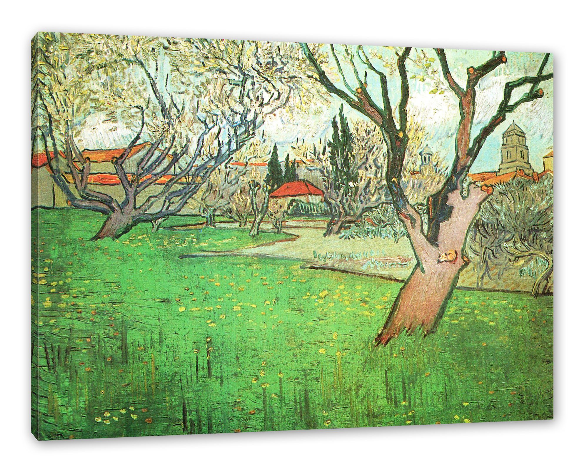 Pixxprint Leinwandbild Vincent Van Gogh - Blühende Obstgärten Blick auf Arles, Vincent Van Gogh - Blühende Obstgärten Blick auf Arles (1 St), Leinwandbild fertig bespannt, inkl. Zackenaufhänger
