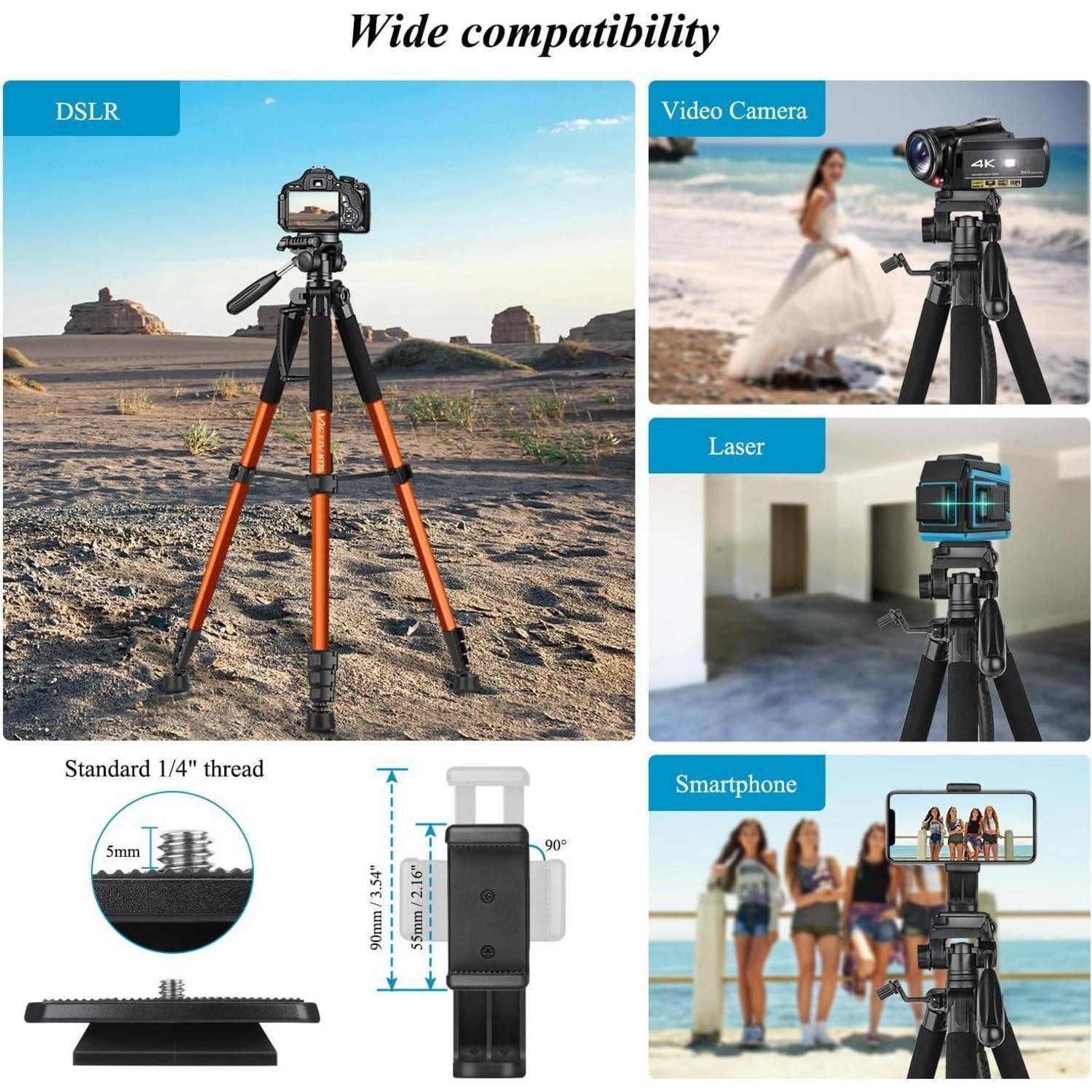 Victiv 182 cm Aluminium Kamera Stativ mit 3-Wege-Schwenk und Panorama Kamerastativ – Bild 2 von 5