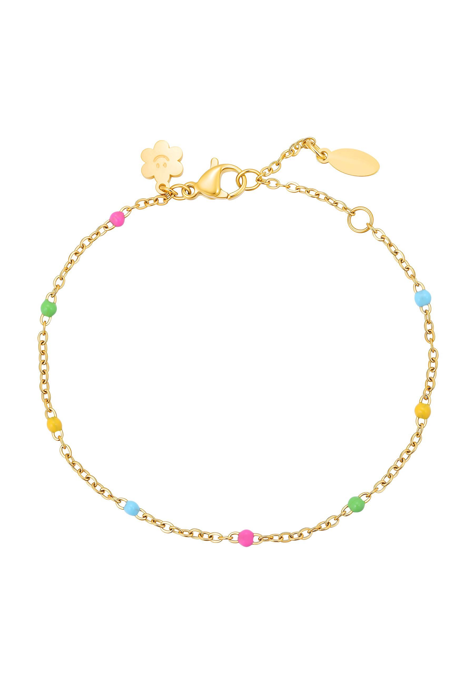 Hey Happiness Armkette mit Charms Farbharmonie, wasserfest, Farbfrohes Edelstahlarmband Damen mit bunten Perlen