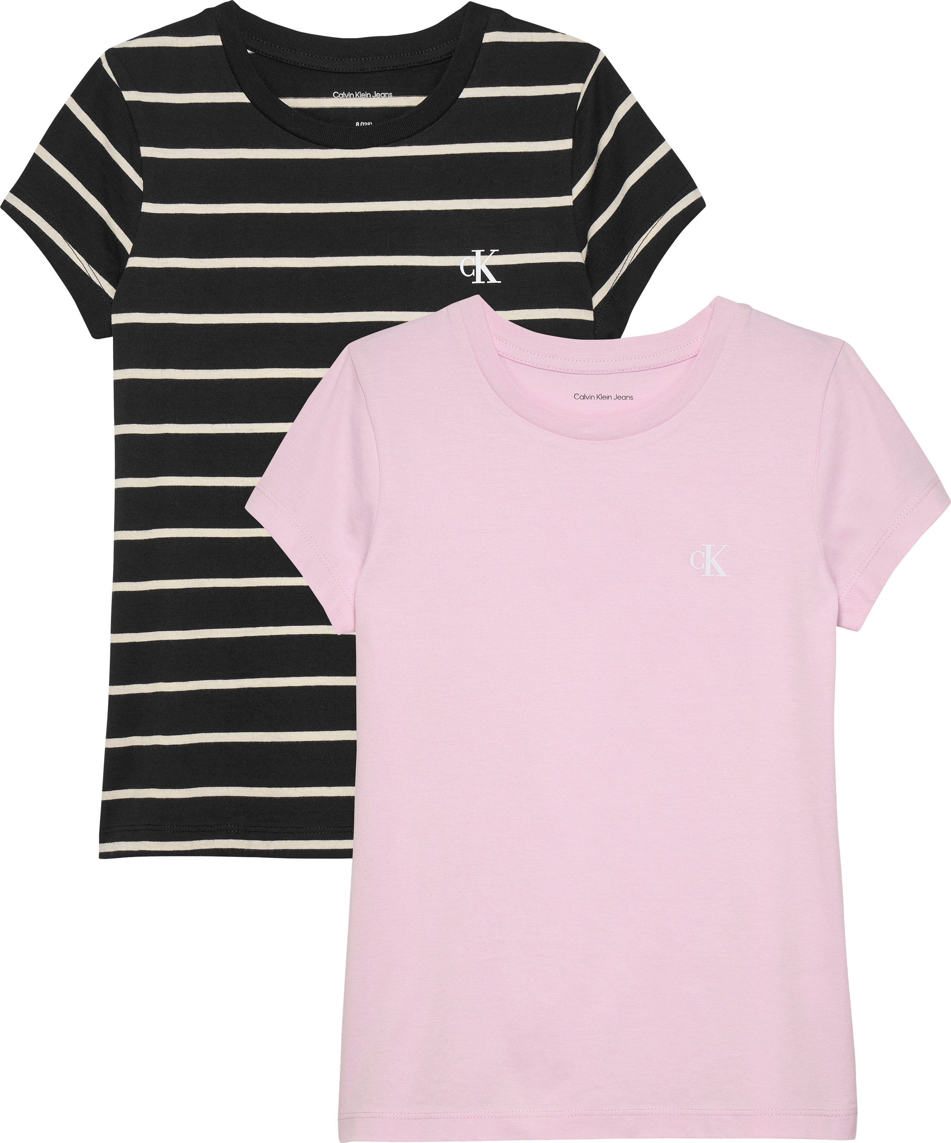 Calvin Klein Jeans T-Shirt 2-PACK STRIPE SLIM SS T-SHIRT (Packung, 2er) für Kinder bis 16 Jahre, unifarben & geringelt