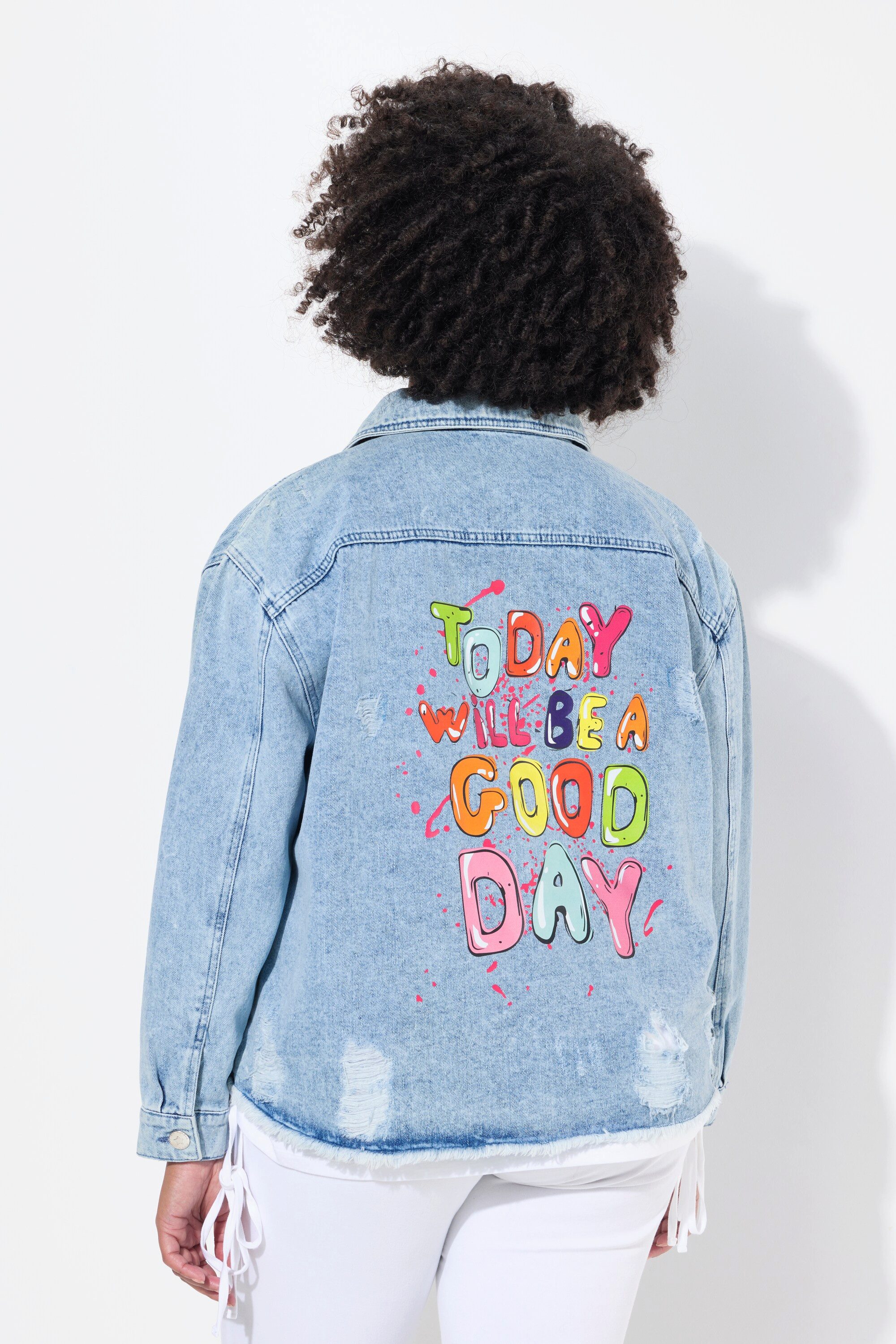 Angel of Style Sommerjacke Jeansjacke oversized destroyed Rückendruck