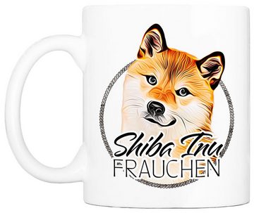 Cadouri Tasse SHIBA INU FRAUCHEN - Kaffeetasse für Hundefreunde, Keramik, mit Hunderasse, beidseitig bedruckt, handgefertigt, Geschenk, 330 ml
