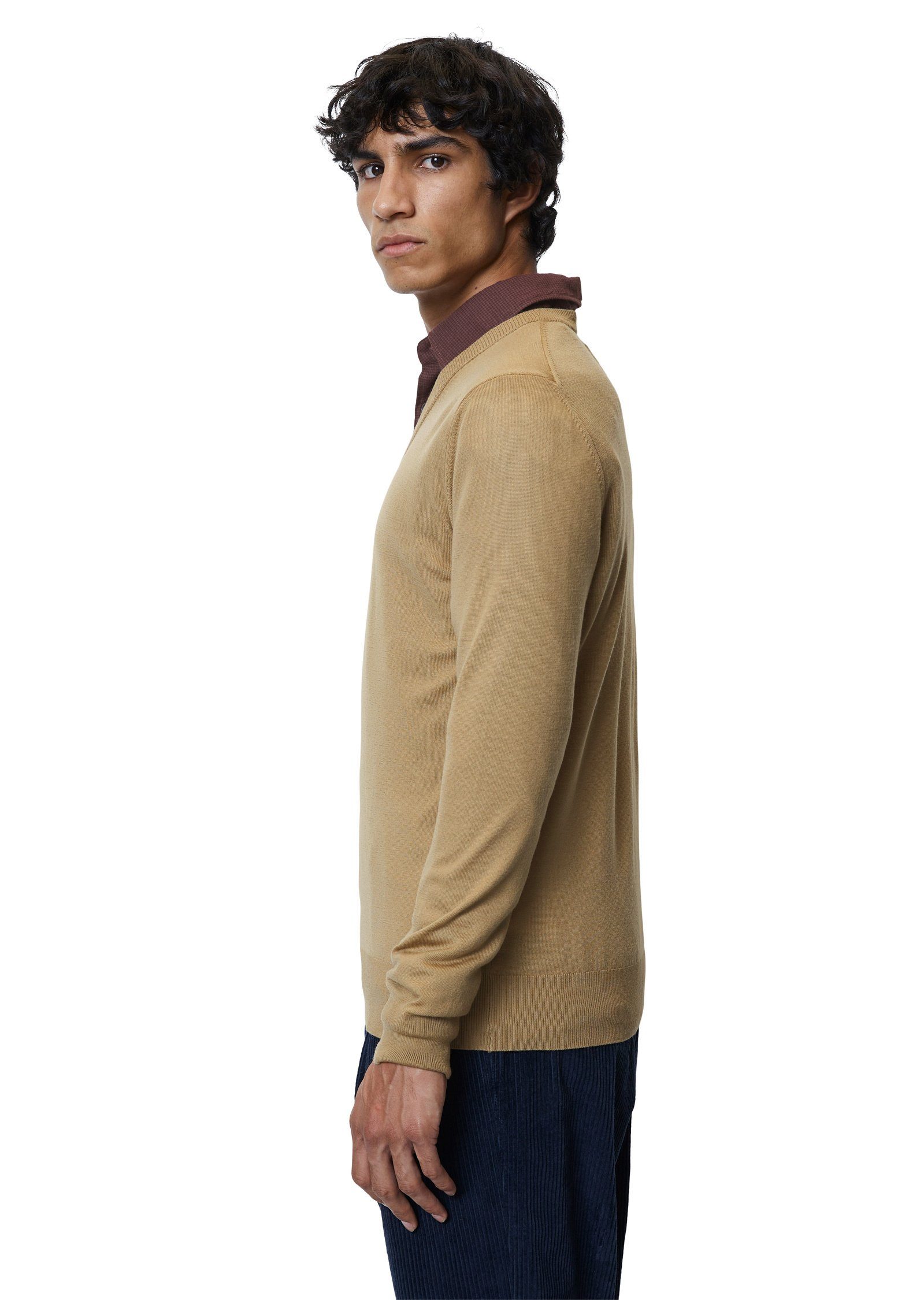 und Marc Merino-Qualität O'Polo leichter braun aus V-Ausschnitt-Pullover softer
