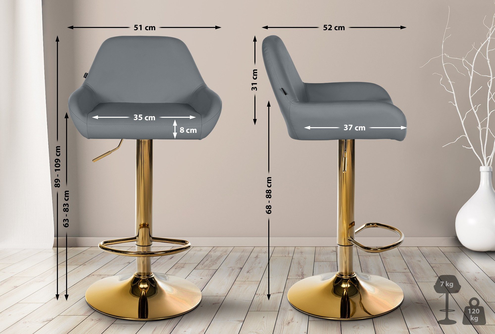 CLP Barhocker Braga, Kunstleder-Bezug, Gold-Optik, höhenverstellbar günstig online kaufen