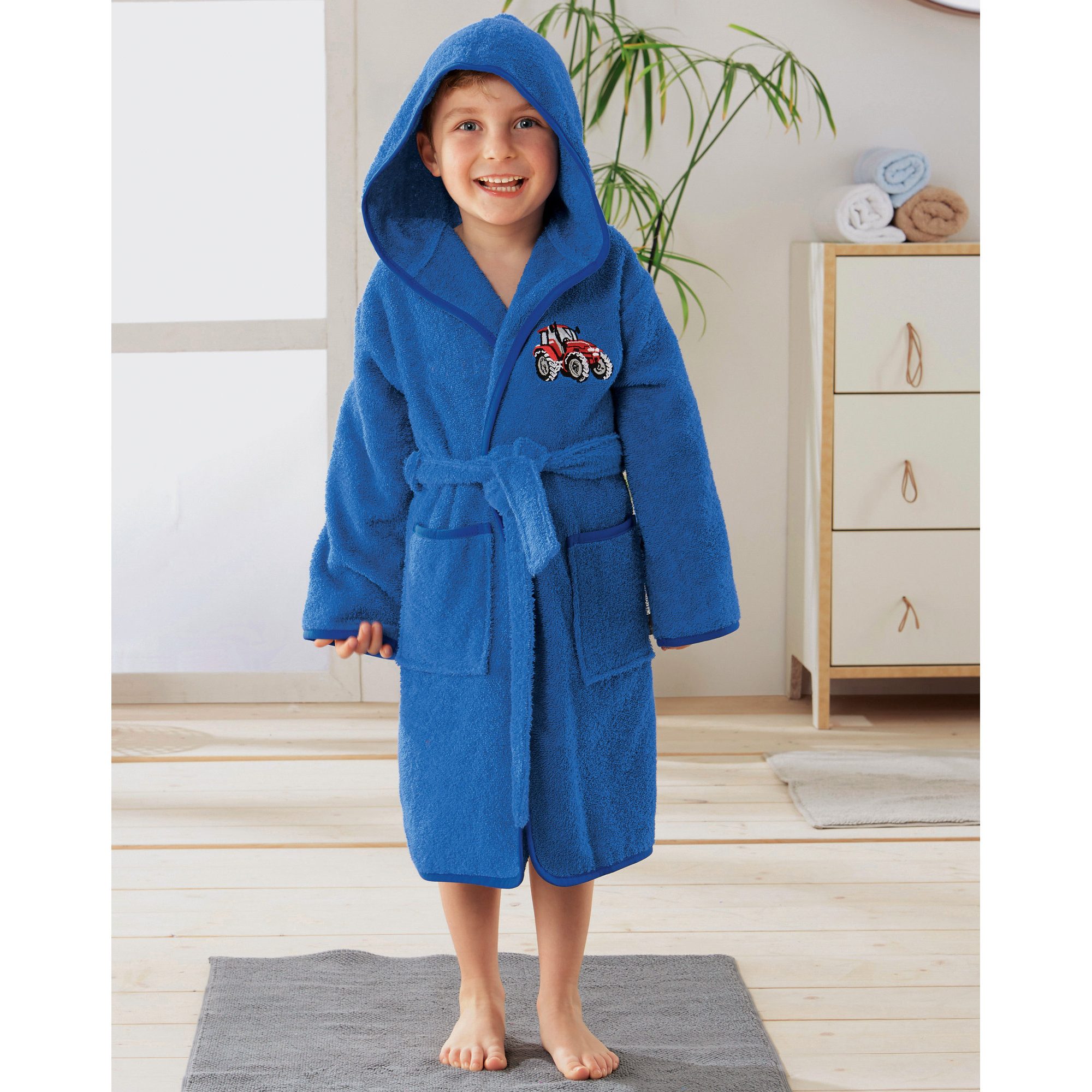 Erwin Müller Kinderbademantel Kinder-Bademantel mit Kapuze, Rückenlänge: 69 cm, Frottier, mit Kapuze/mit Aufsatztasche:, default, Walk-Frottier Uni/Motiv: Trakt – Bild 5 von 5