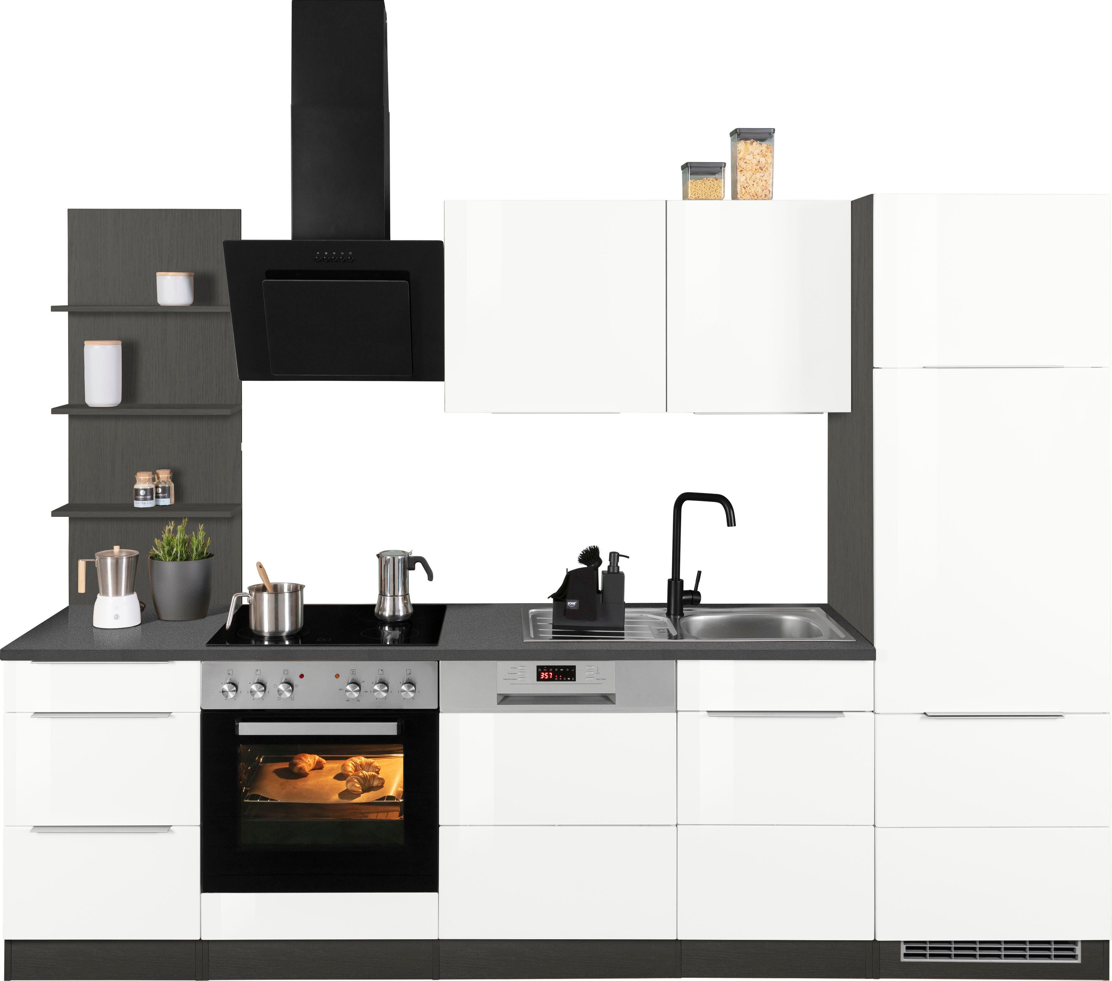 E-Geräten, Hochglanz/grafit Küchenzeile cm 280 weiß Breite mit HELD MÖBEL | grafit Brindisi,