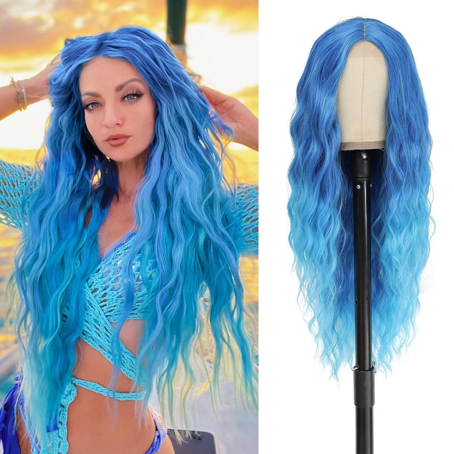 LuxusKollektion Kunsthaarperücke Perücke Cosplay Langhaar Mittelscheitel Synthetik Damen 28 Inch Blau