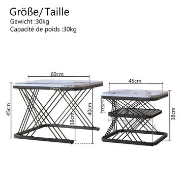 NMonet Couchtisch Beistelltisch (2er-Set, Satztische in Marmoroptik), Großer Tisch: 60 x 45 cm,Kleiner Tisch:45 x 38 cm