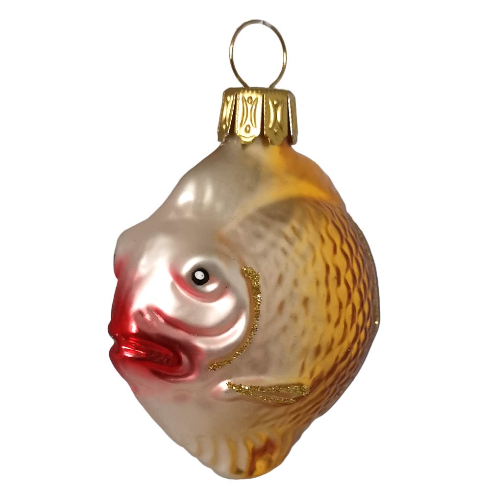 Christbaumschmuck (1-tlg), Kugelfisch Fisch, handbemalt 5,5cm grün/gold mundgeblasen, Schatzhauser