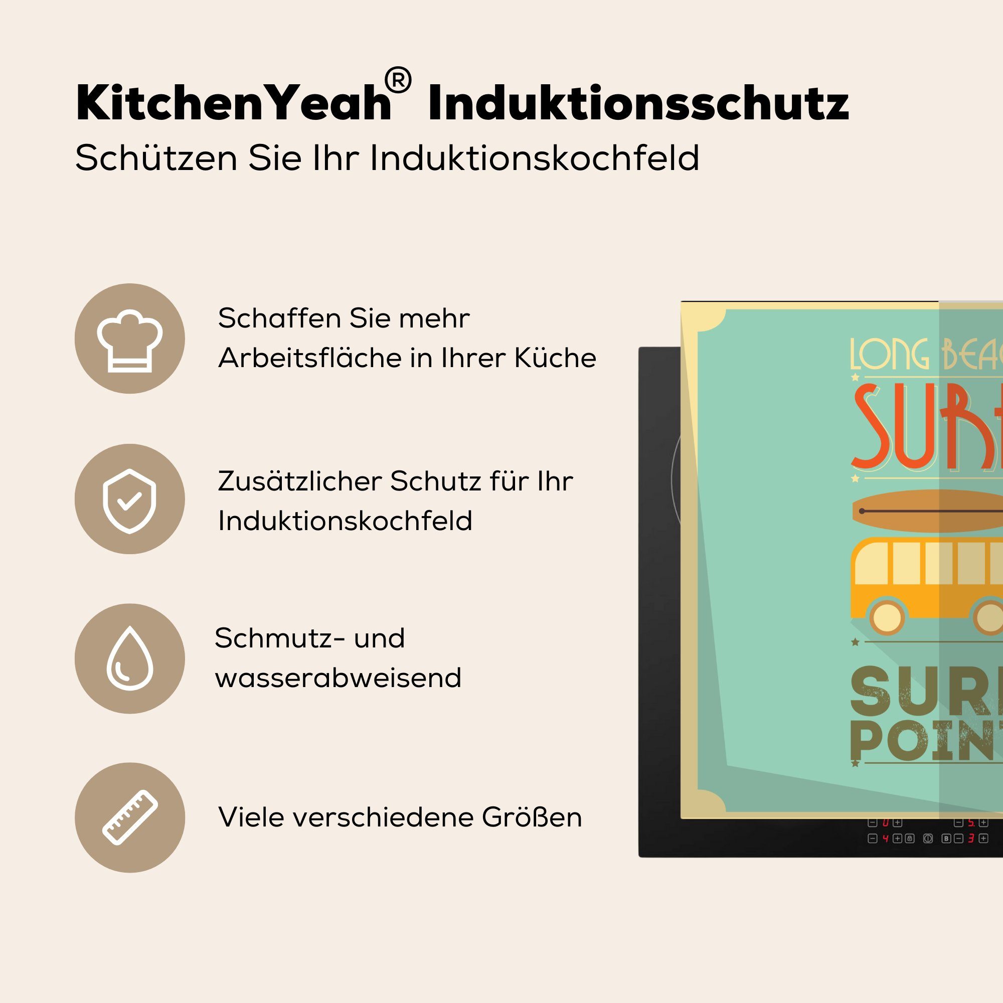 Ceranfeldabdeckung, küche "Surf Arbeitsplatte Vinyl, tlg), Point" für MuchoWow (1 mit grünem Herdblende-/Abdeckplatte Hintergrund, 78x78 Illustration cm,