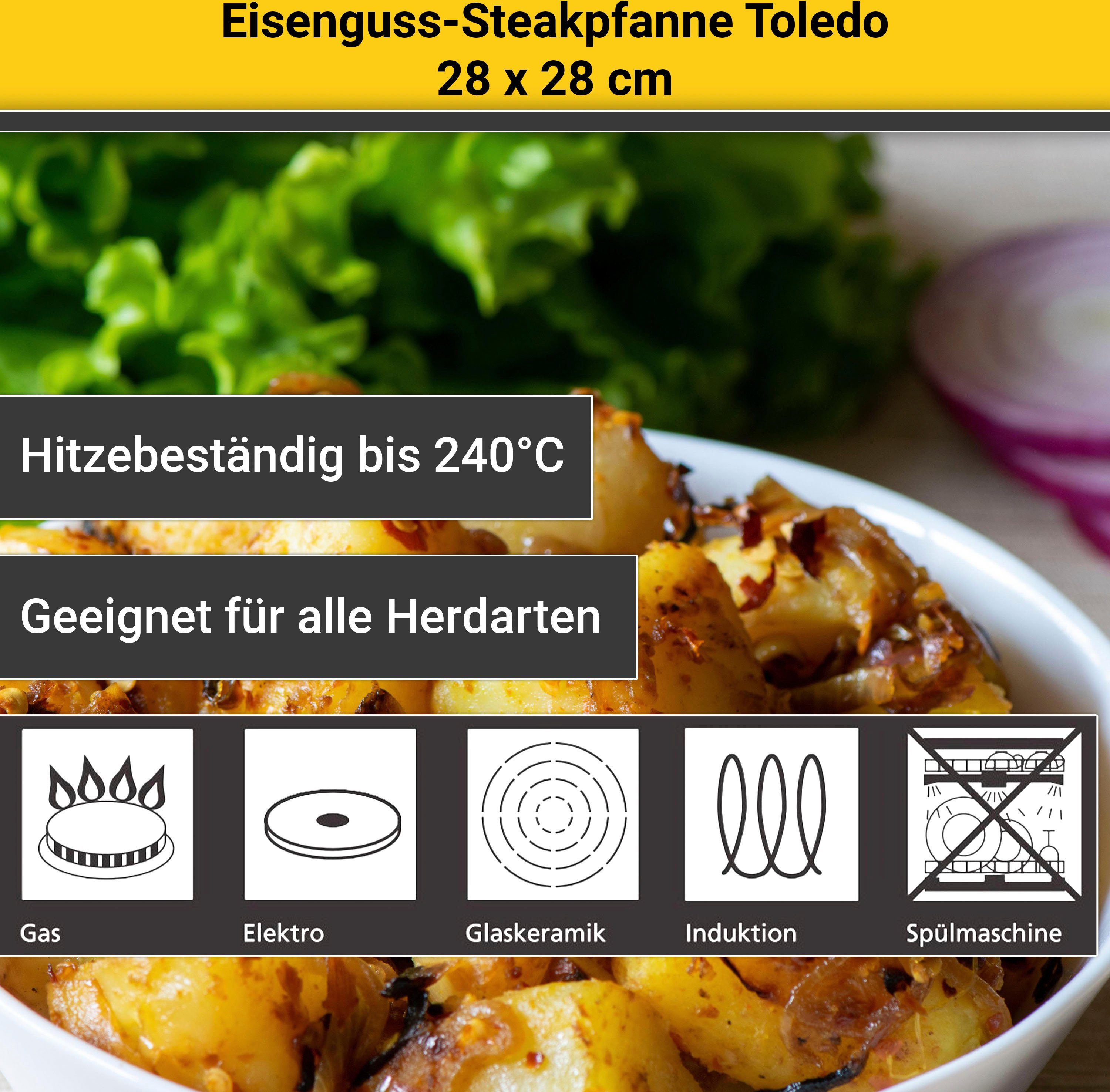 Krüger Steakpfanne Einsenguss Grill-/ Steakpfanne TOLEDO, 28 x 28cm, Gusseisen (1-tlg), für Induktions-Kochfelder geeignet – Bild 5 von 5